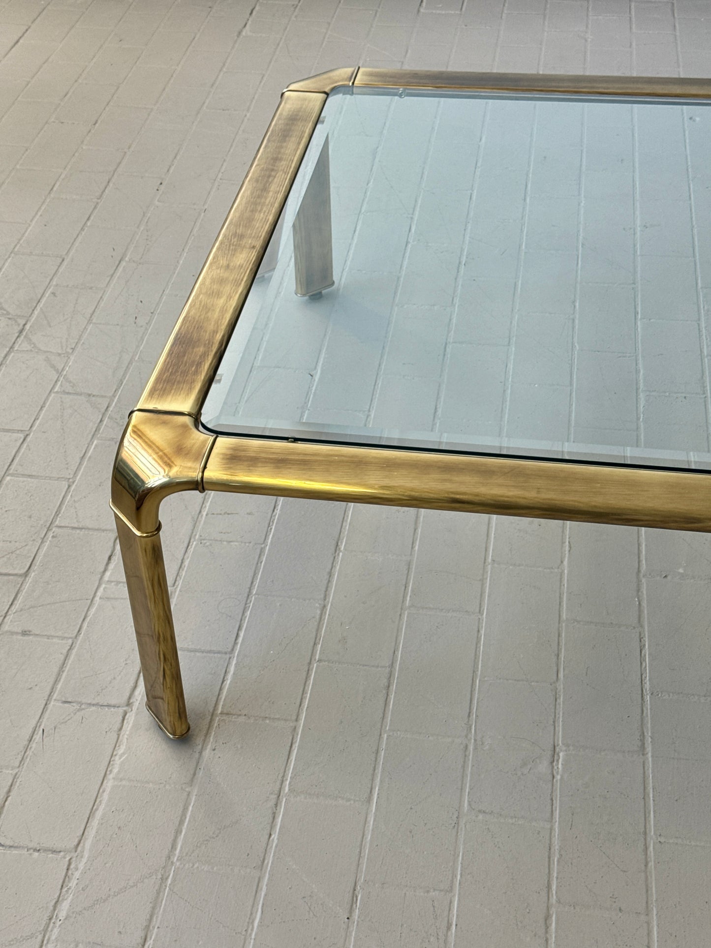 Vintage Brushed Brass & Glass Coffee Table by John Widdicomb