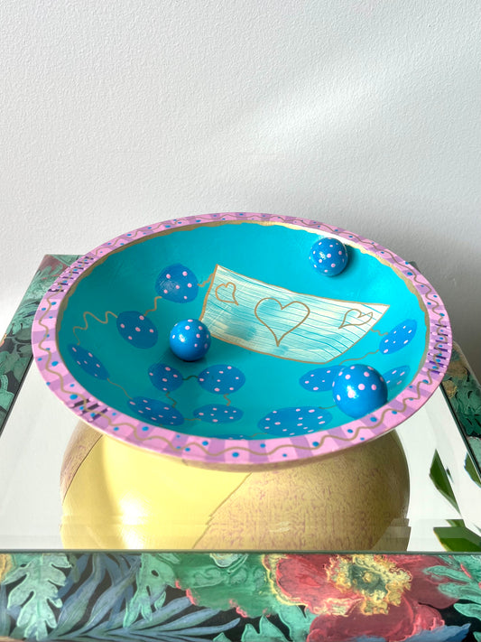 2004 Whimsical Handpainted Wooden Console Bowl