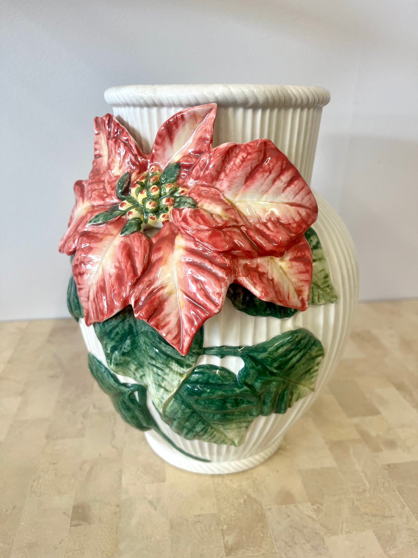 Vintage 1991 Fitz and Floyd Old World Poinsettia Vase