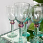 Postmodern Handblown Aqua and Iridescent Purple Wine Glasses