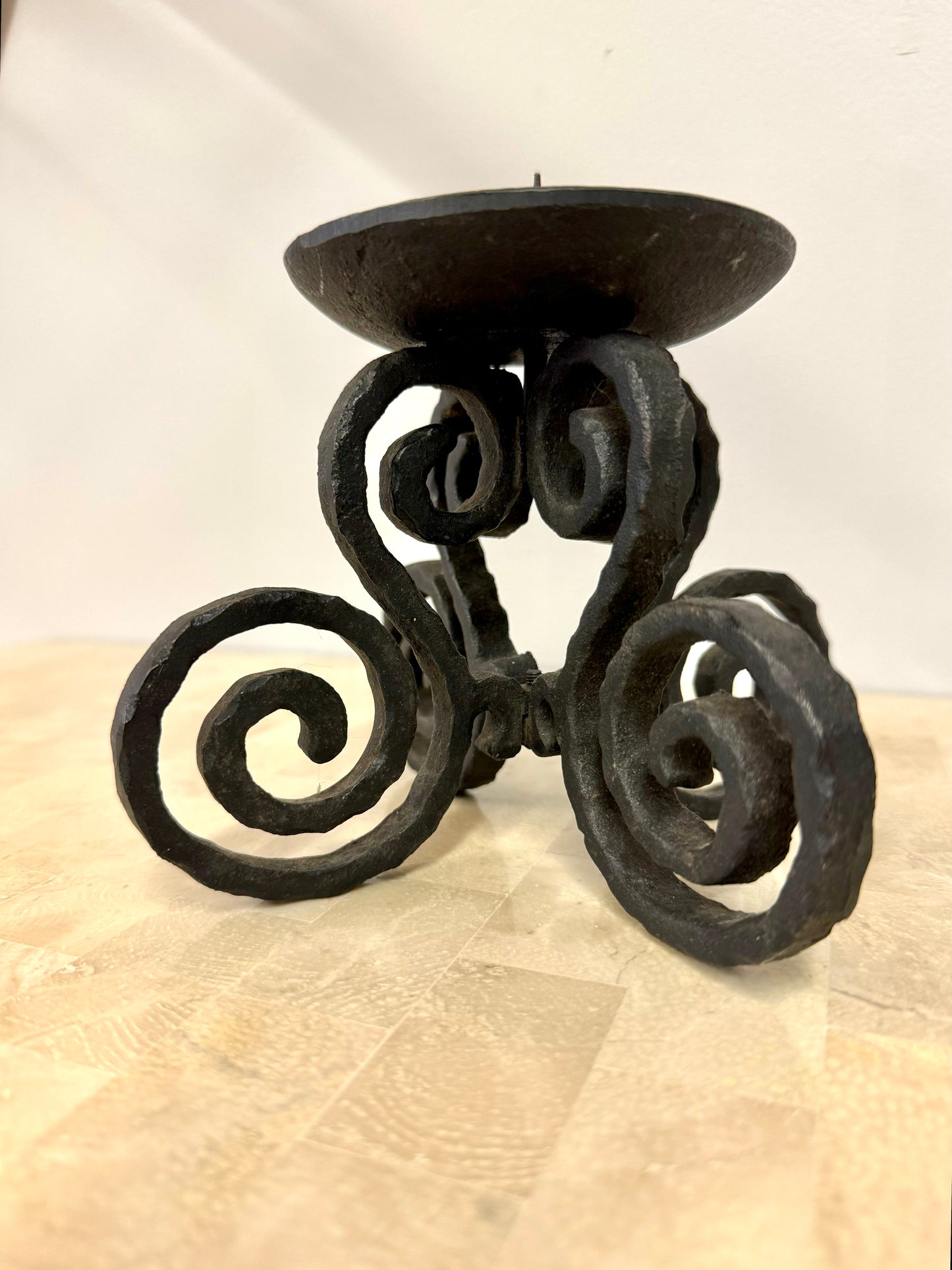 Vintage Rustic Wrought Iron Pillar Candle Holder