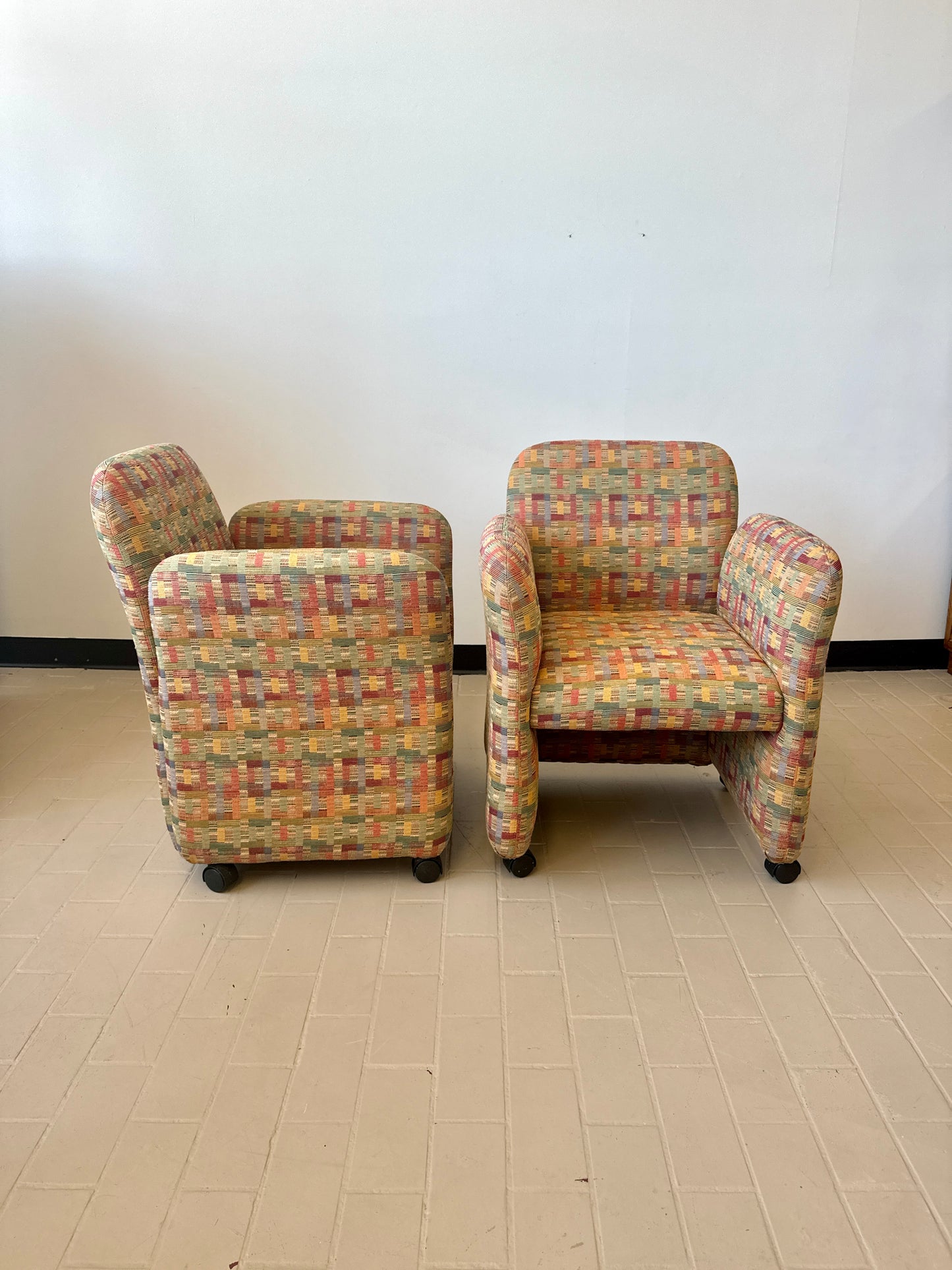 Vintage Postmodern Chiclet Style Arm Chairs