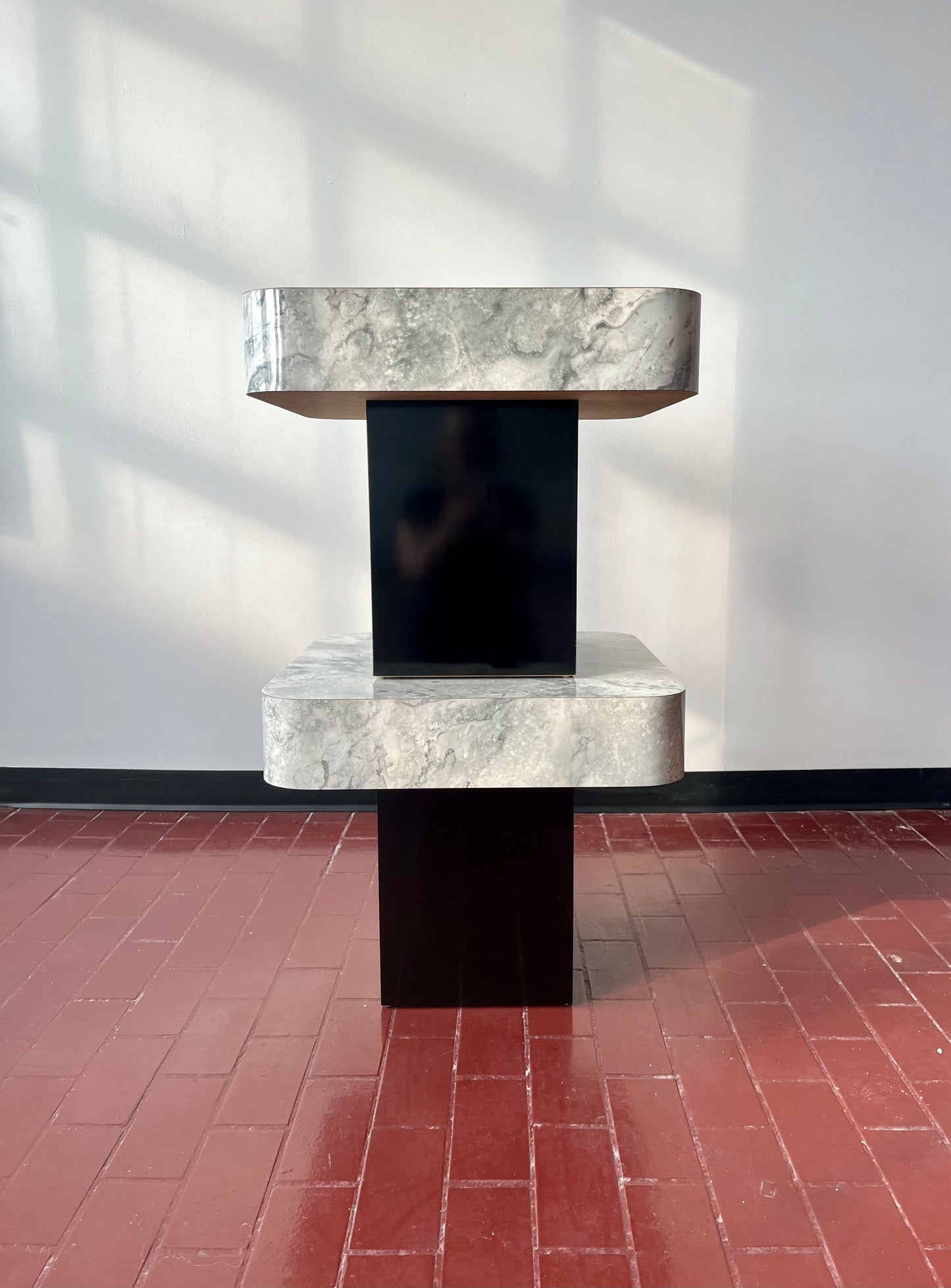 Postmodern Faux Marble Laminate End Tables