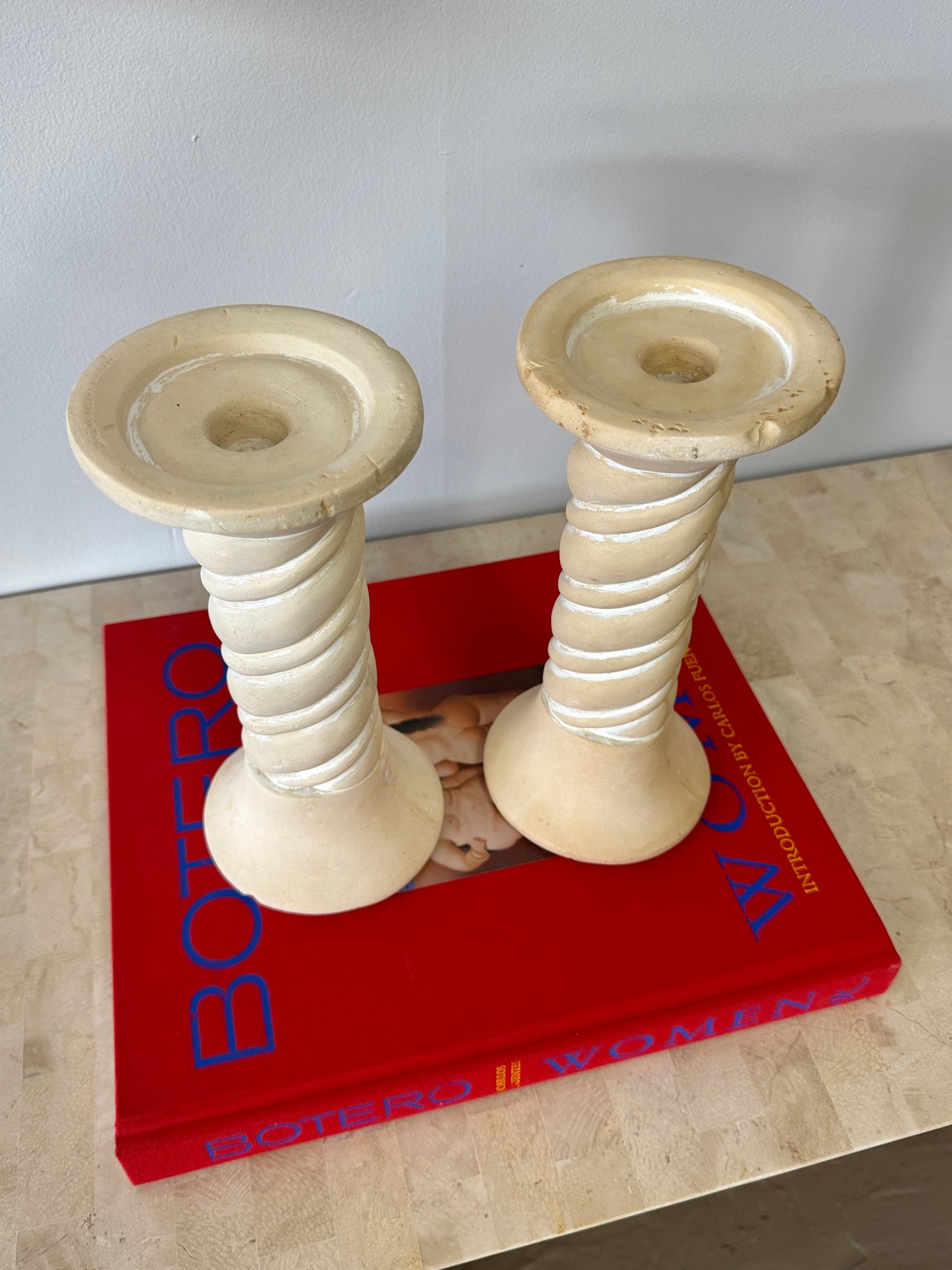 Vintage 1997 Spiral Plaster Candlesticks