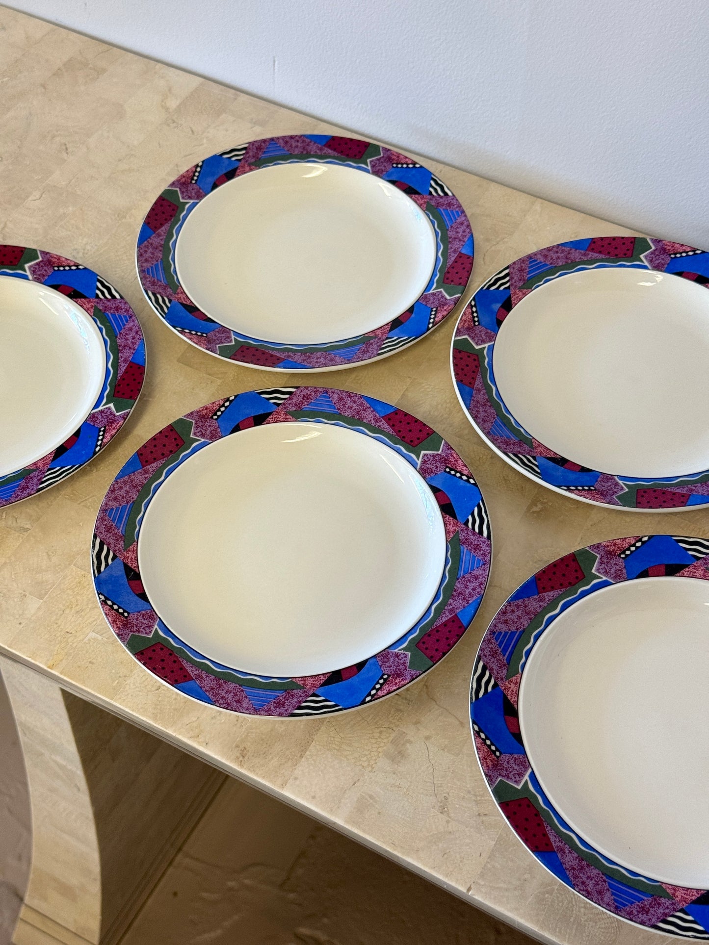 Set Five Vintage 1994 Memphis Style Majesticware “Twilight” Salad Plates