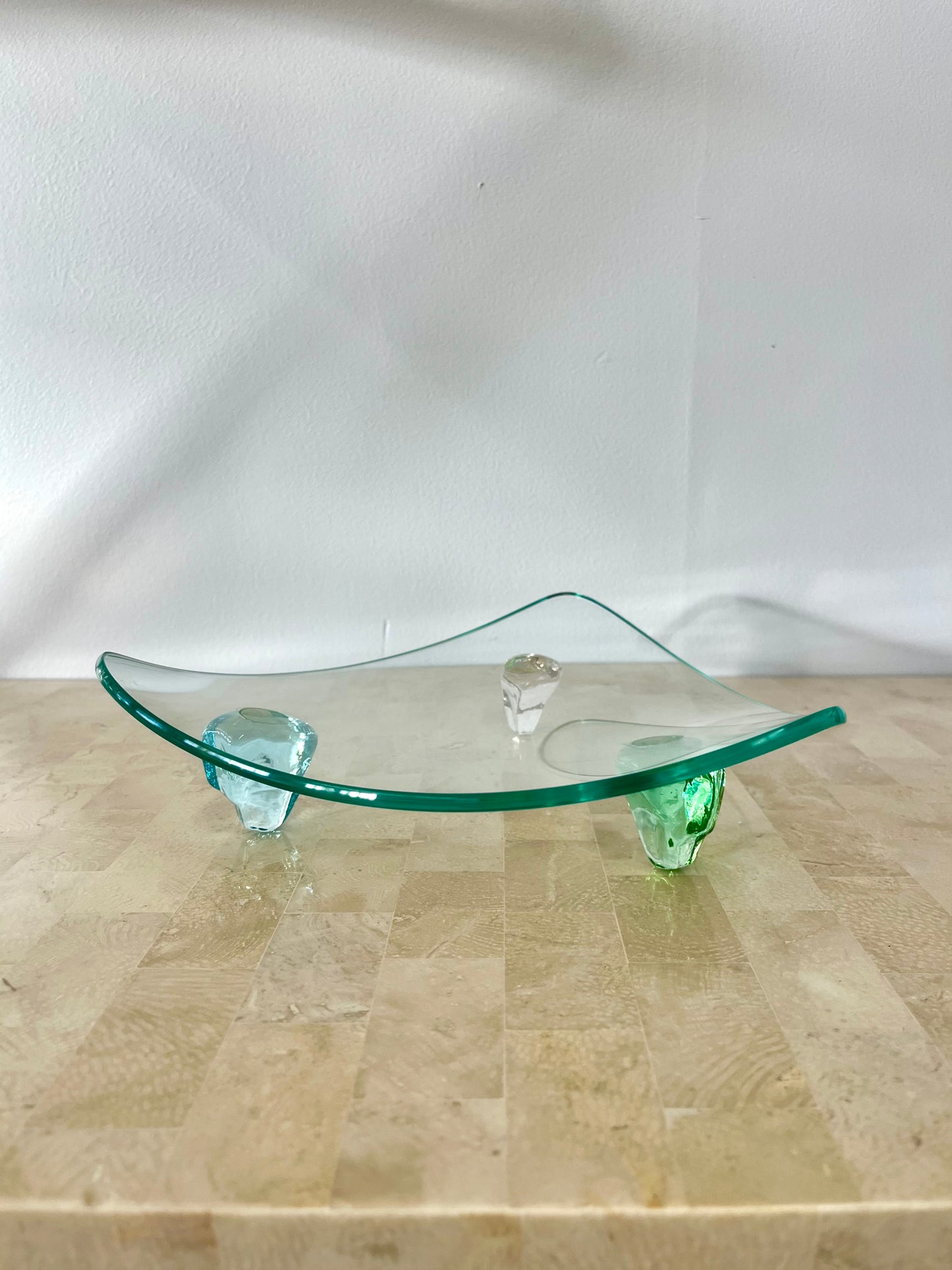 Vintage Triangle Shaped Gem Footed Glass Platters