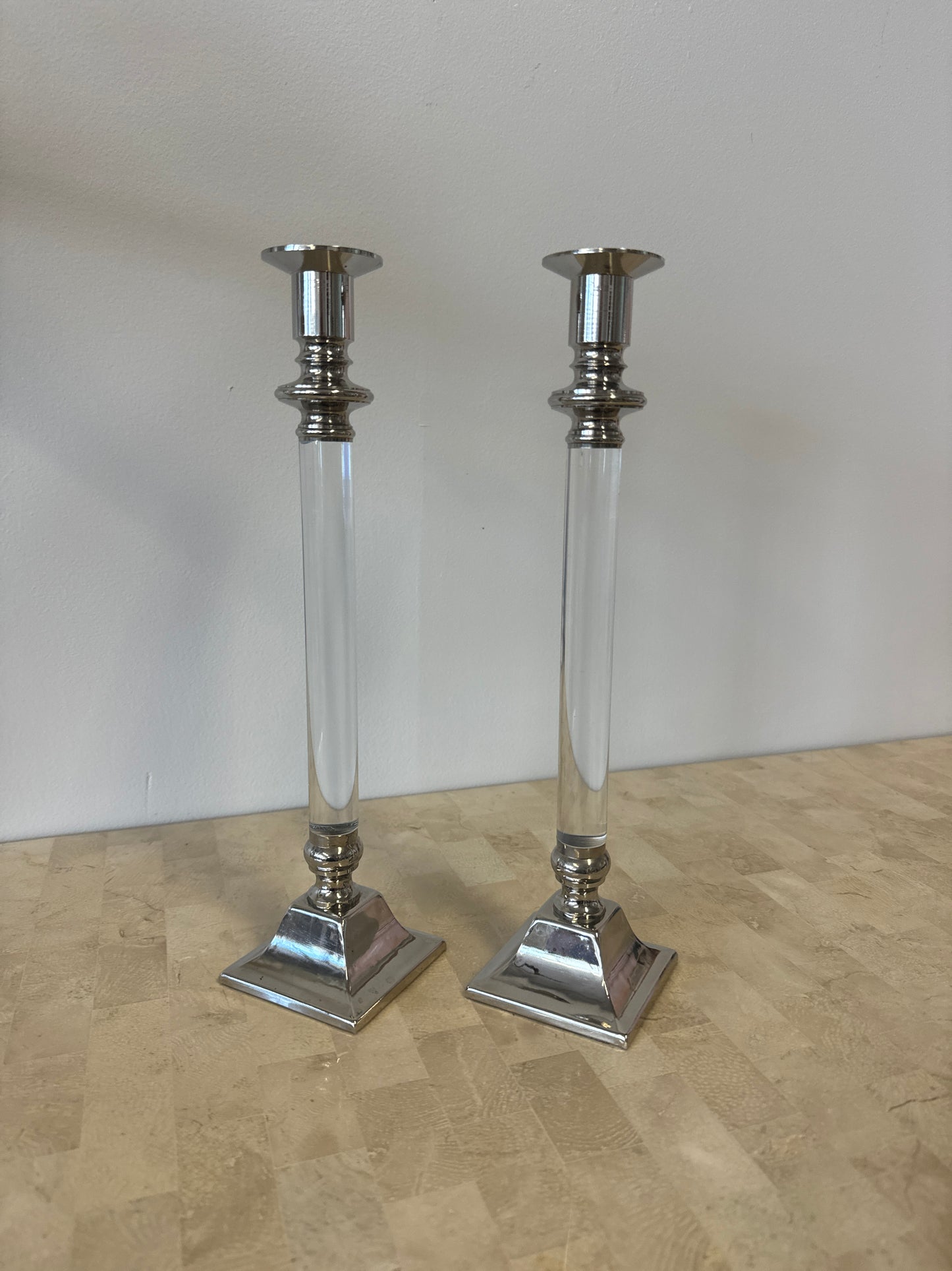 Vintage Lucite & Silverplate Candlesticks