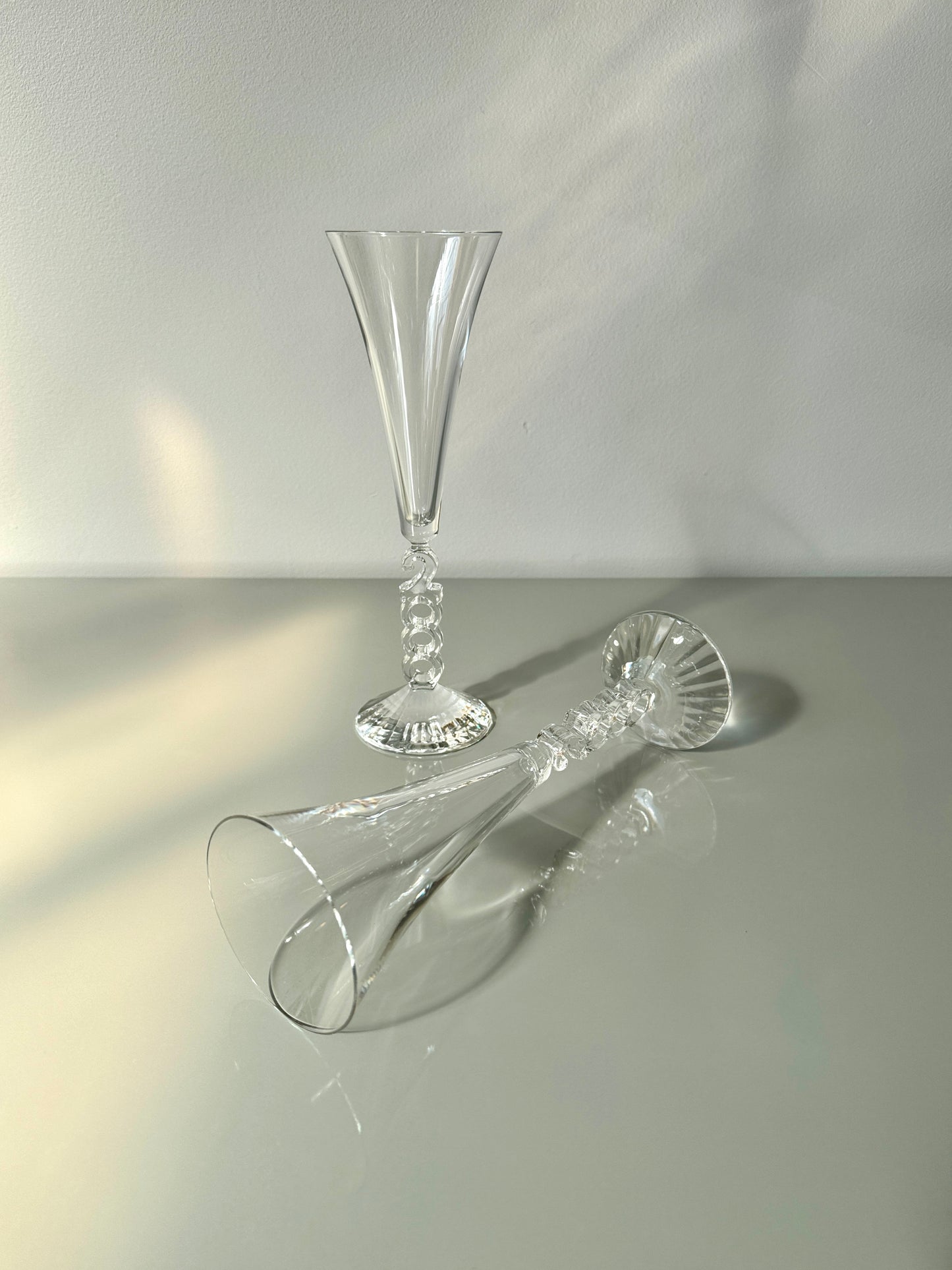 Vintage Pair Cristal D'arques-Durand Crystal Fluted Millennium Champagne Glasses