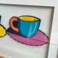 Vintage Signed Painted Shadow Box Tea Cups