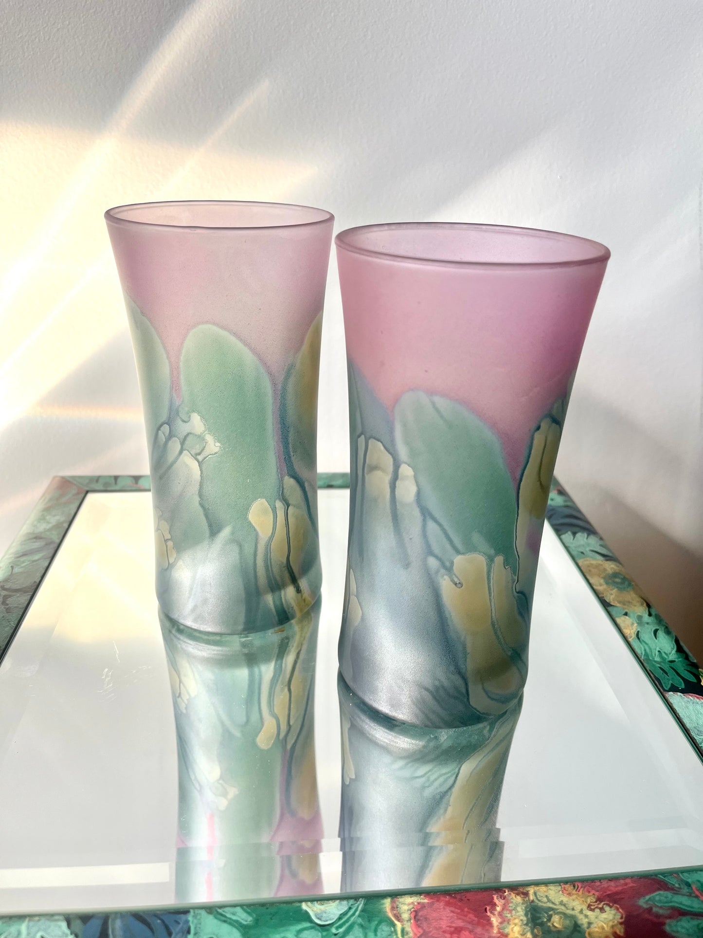 Vintage Rueven Art Nouveau Satin Glass Tumblers - S/6