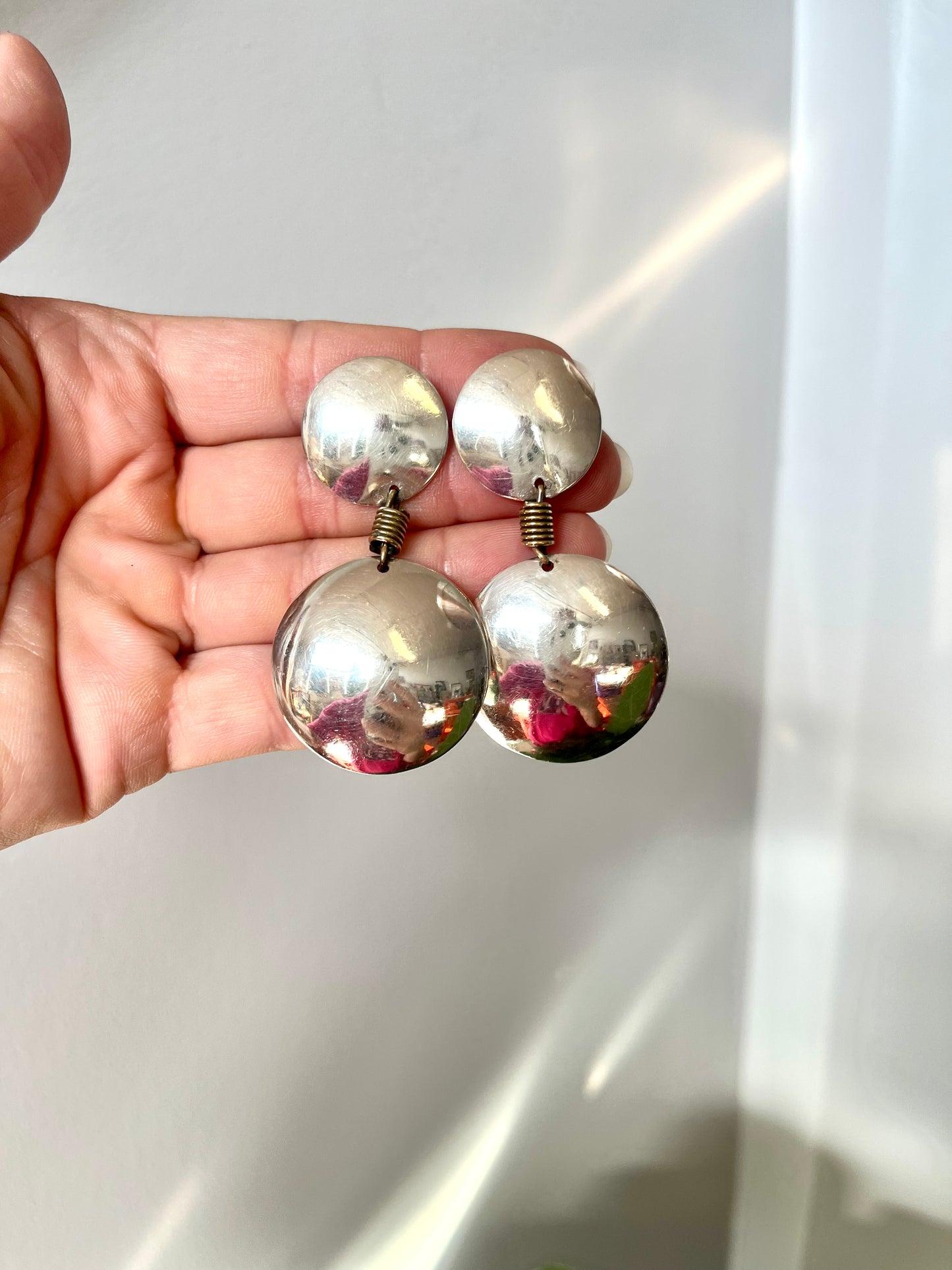 Postmodern Sterling Silver Double Disc Drop Earrings
