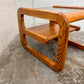 Vintage Postmodern Lou Hodges Style Oak and Smoked Glass End Table