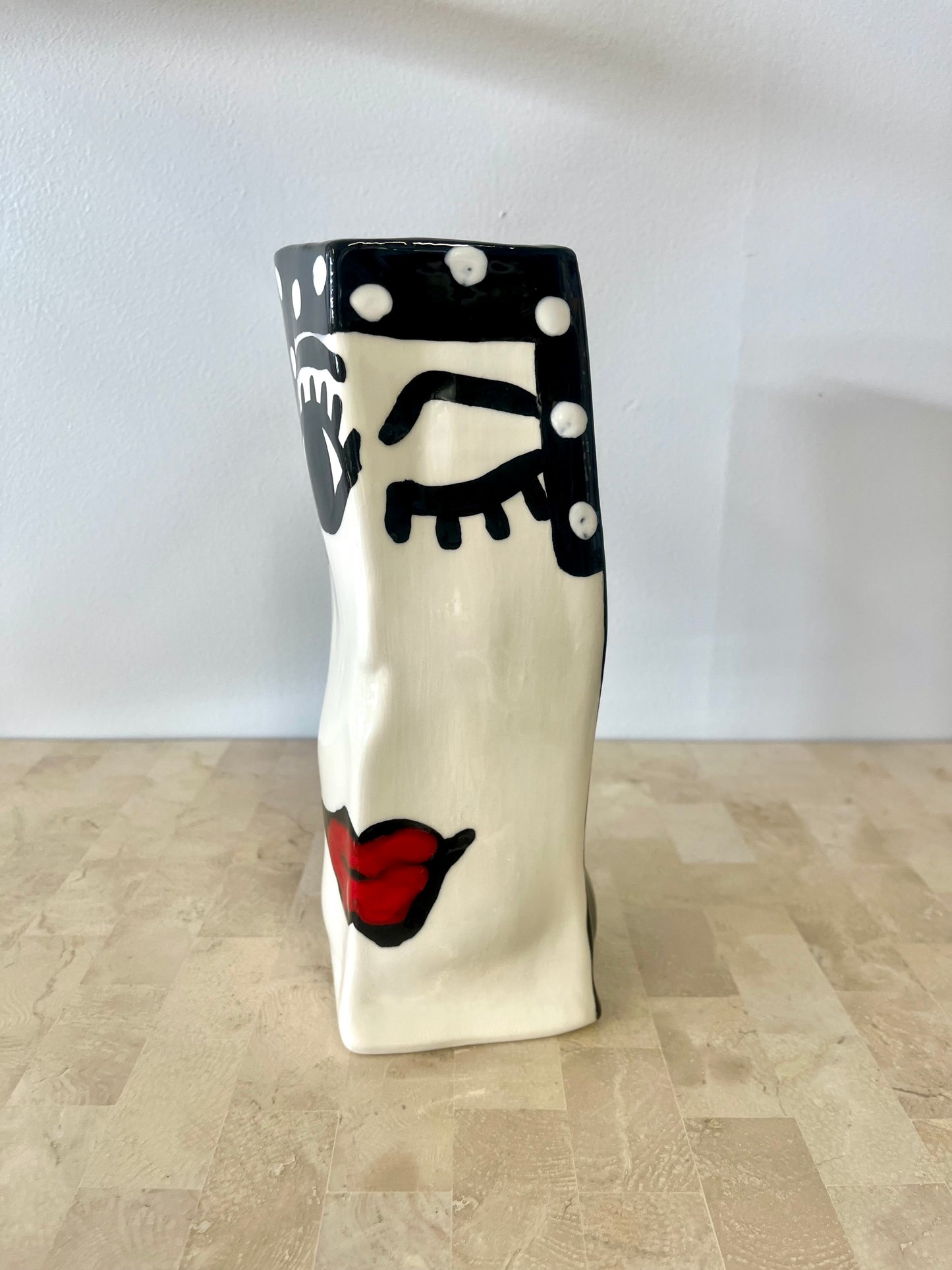 Vintage Jarilynn Babroff Whimsical Ceramic Winking Face Vase