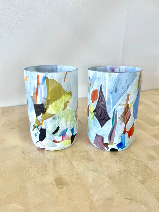 Murano-style Terrazzo Glass Tumbler Pair