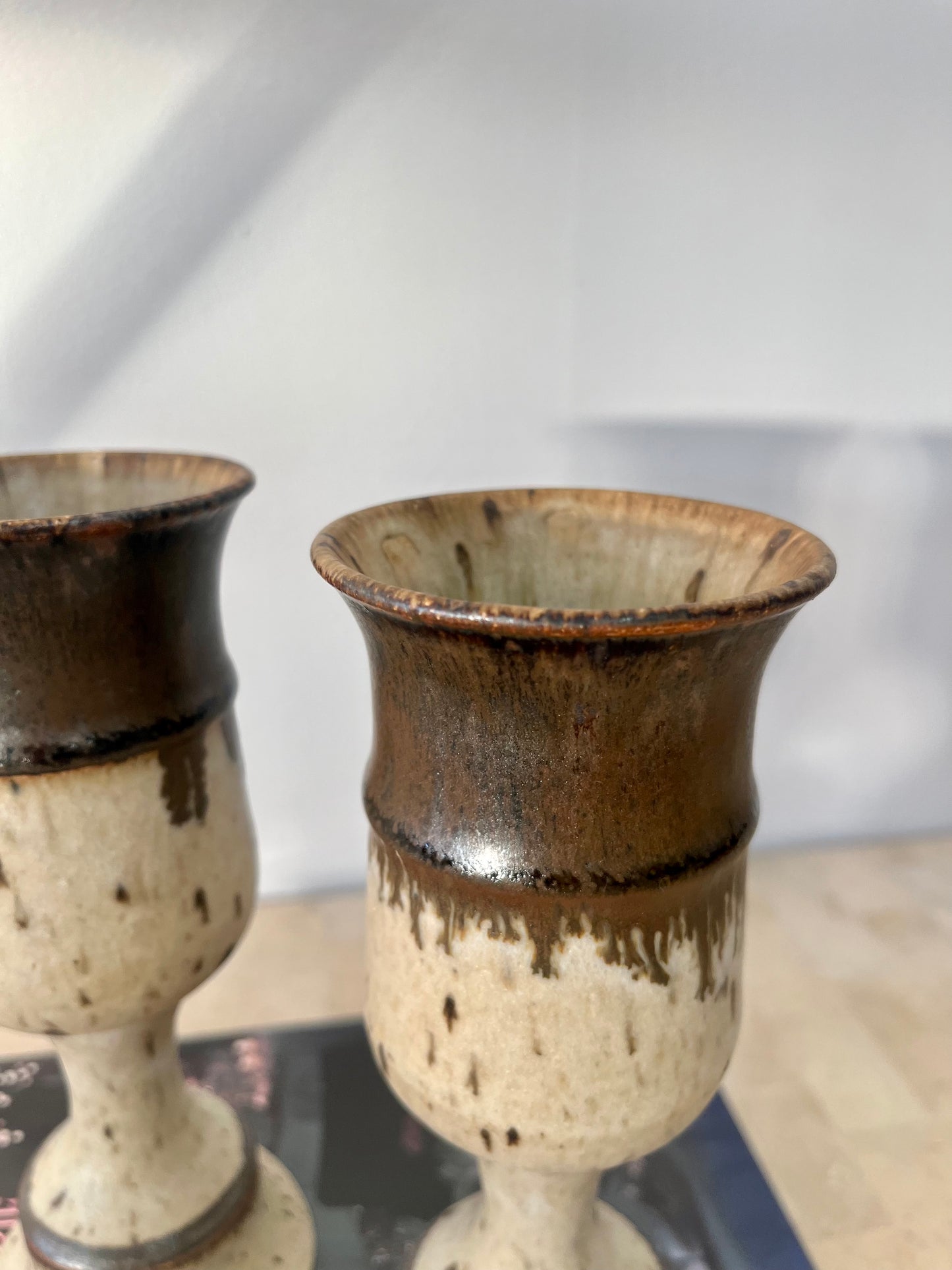 Vintage Mid Century Studio Pottery Stoneware Goblet Pair