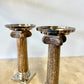 Pair Vintage Faux Stone Grecian Style Column Iron Candle Holders