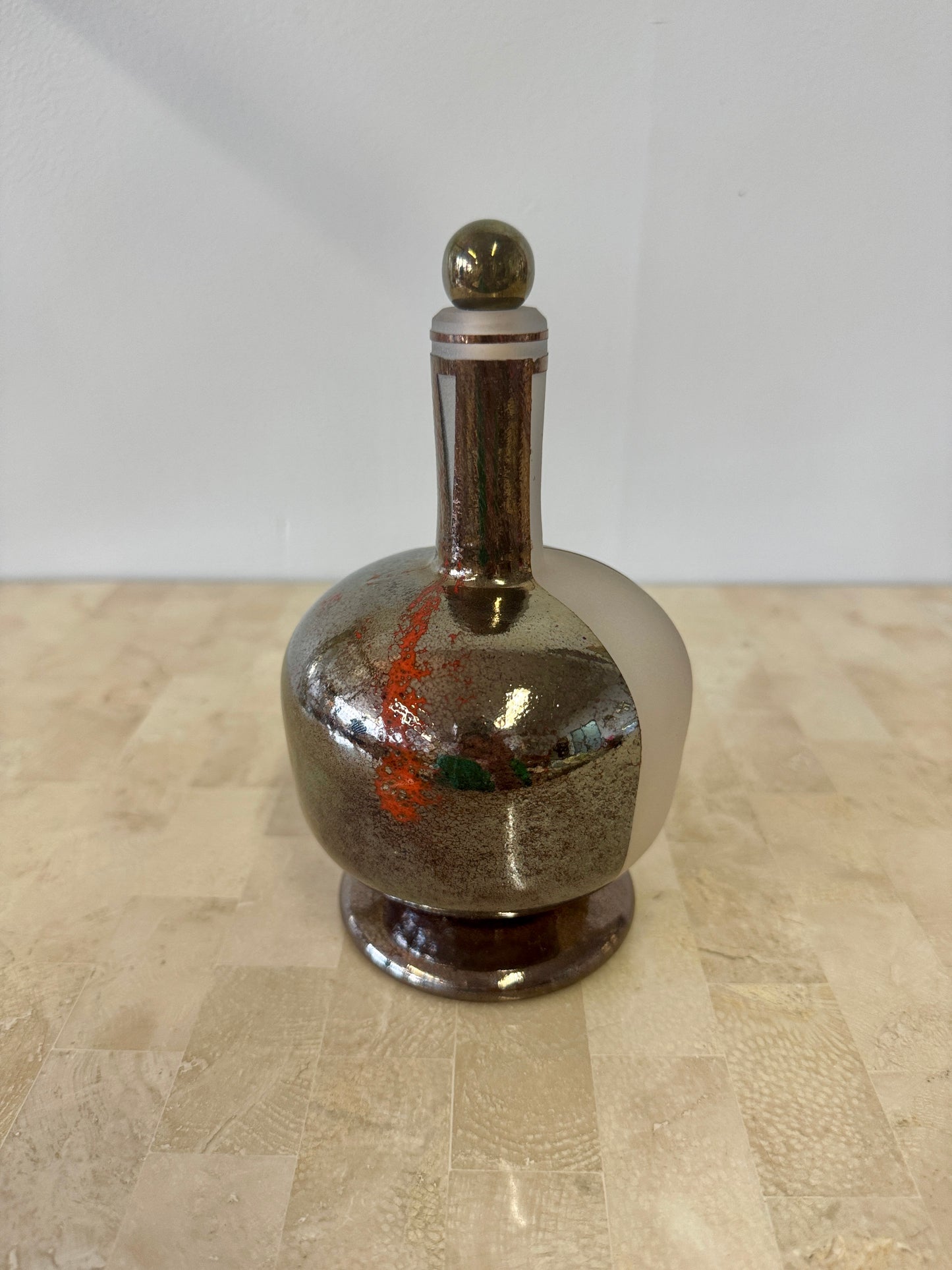 Postmodern Frosted & Raku Art Glass Perfume Bottle
