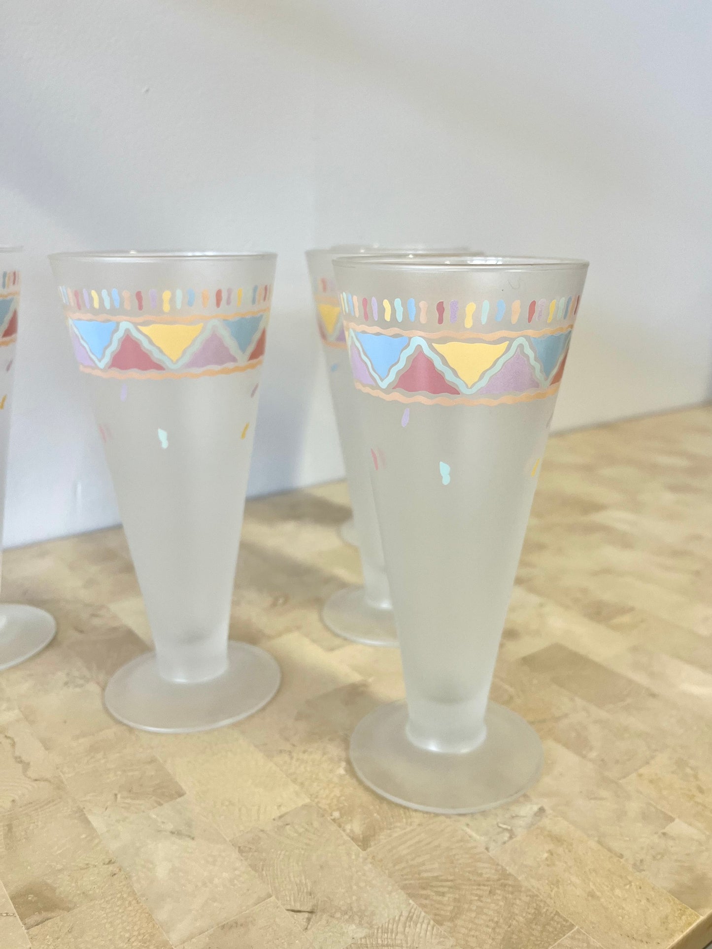 Vintage Frosted Southwest Style Pilsner Glasses, S/5