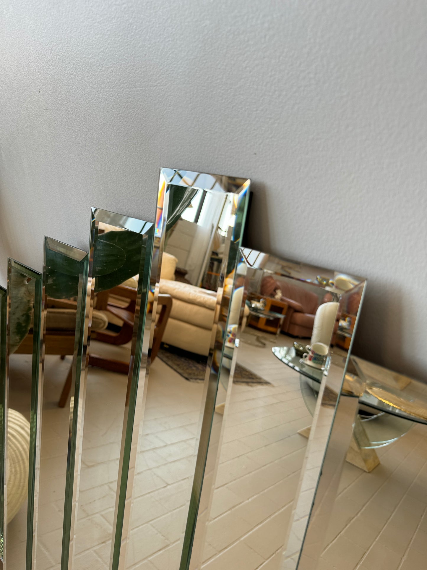 Vintage 1980s Deco Style Nine Panel Beveled Mirror