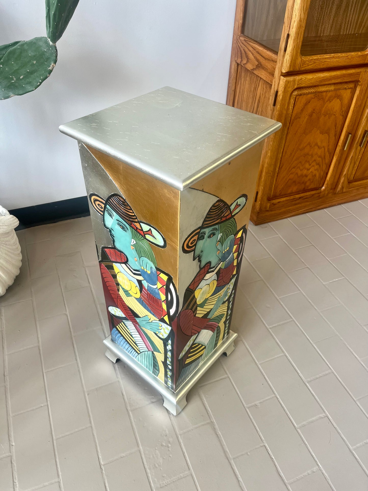 Vintage Picasso Style Silver and Gold Leaf Abstract Figure Pedestal