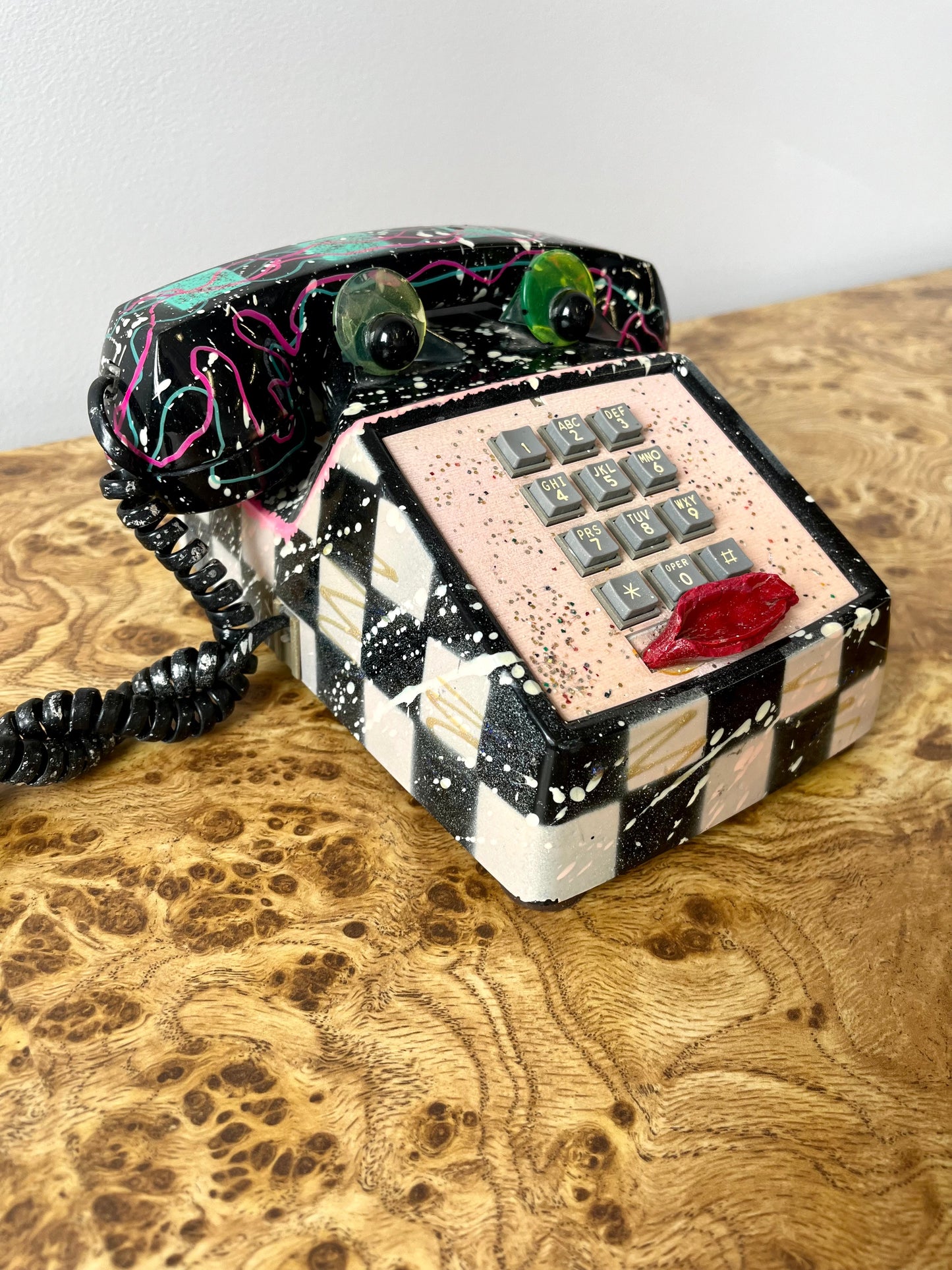 Vintage 1990 Original Signed Hollis Fingold Painted Telephone “Phoneys” Sculpture