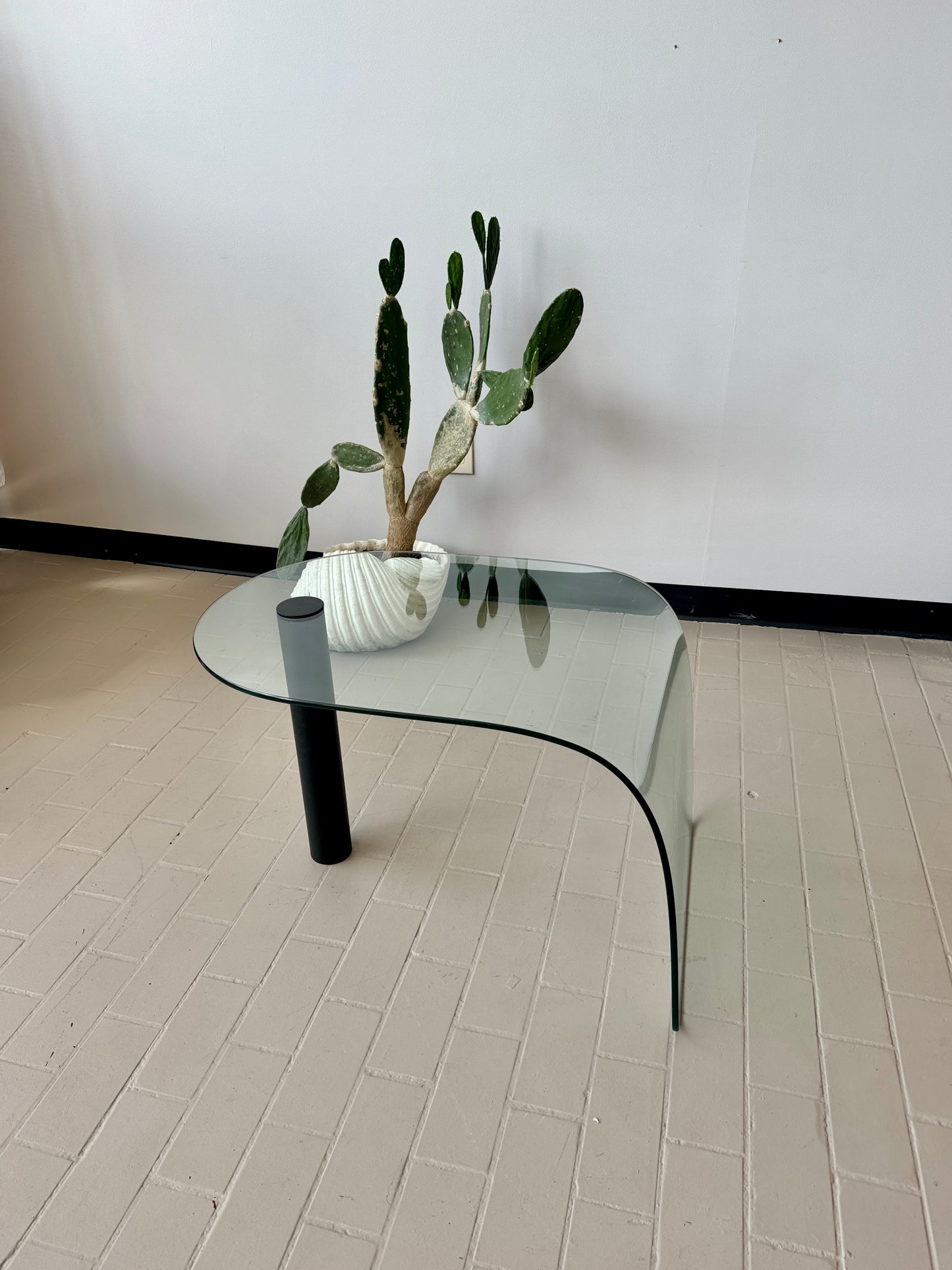 Postmodern Glass and Iron Waterfall Accent Table