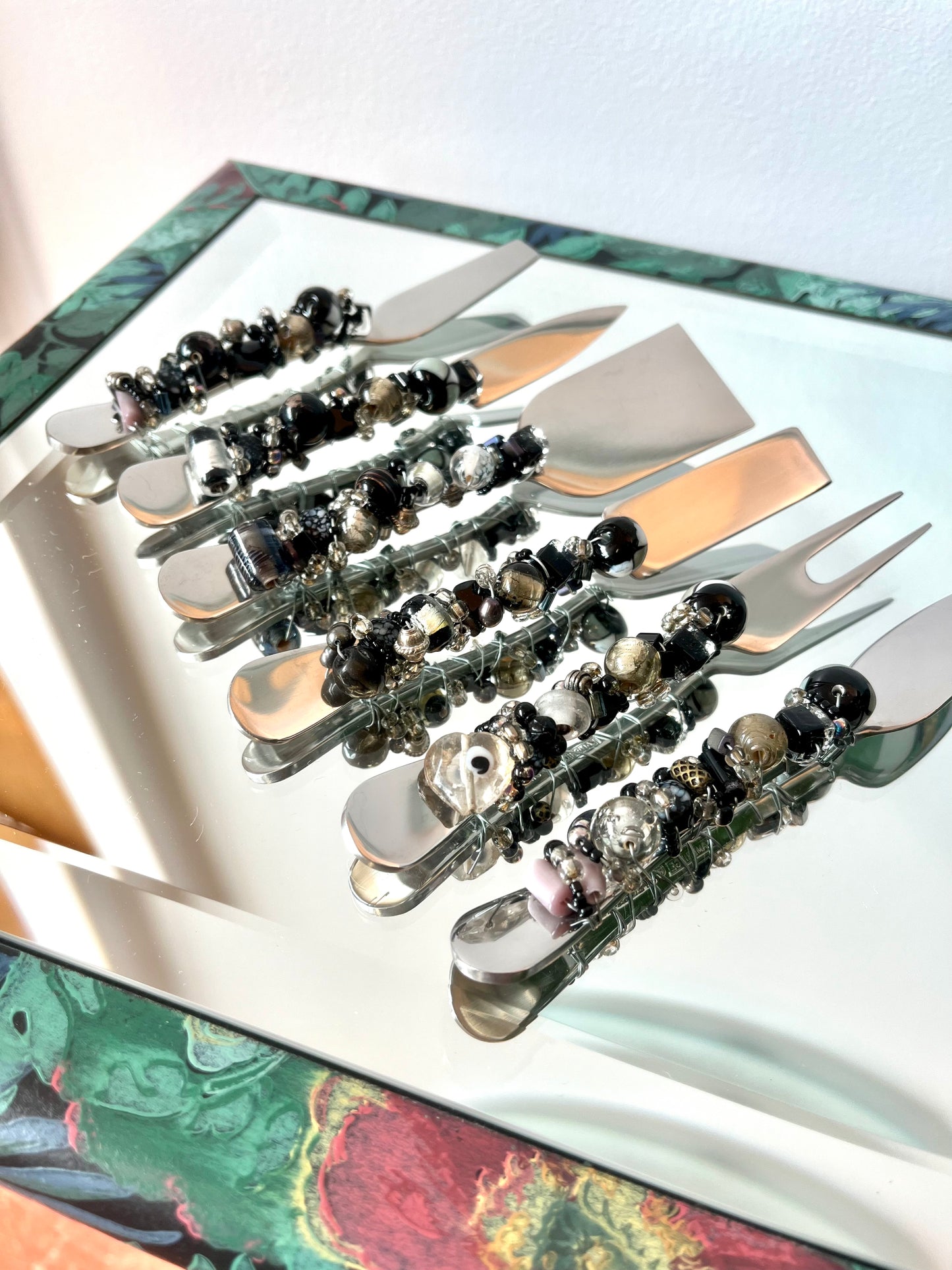 Postmodern Beaded Cheese Knife Set