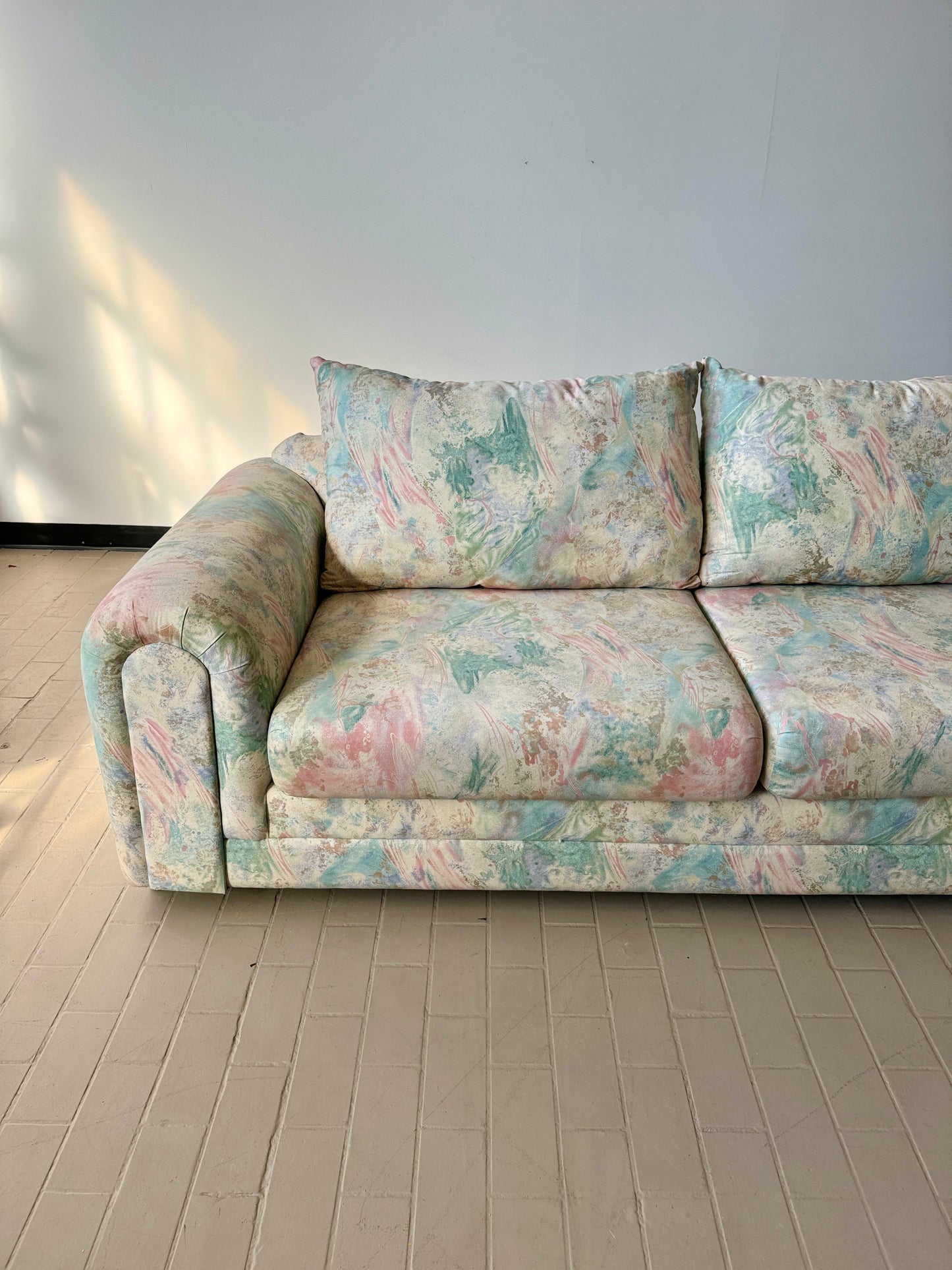 Vintage 1980s Deco Style Abstract Pastel Sofa