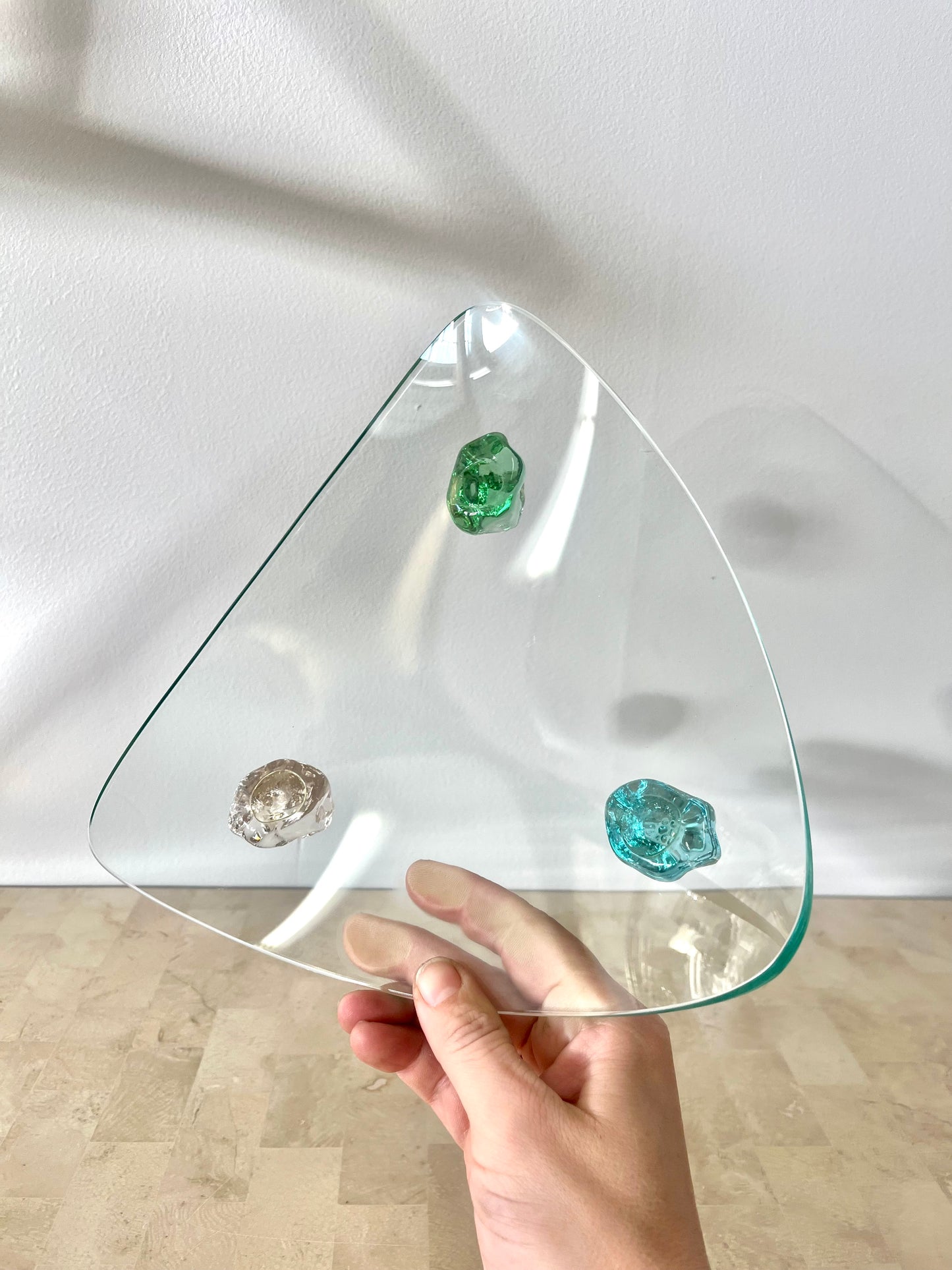 Vintage Triangle Shaped Gem Footed Glass Platters