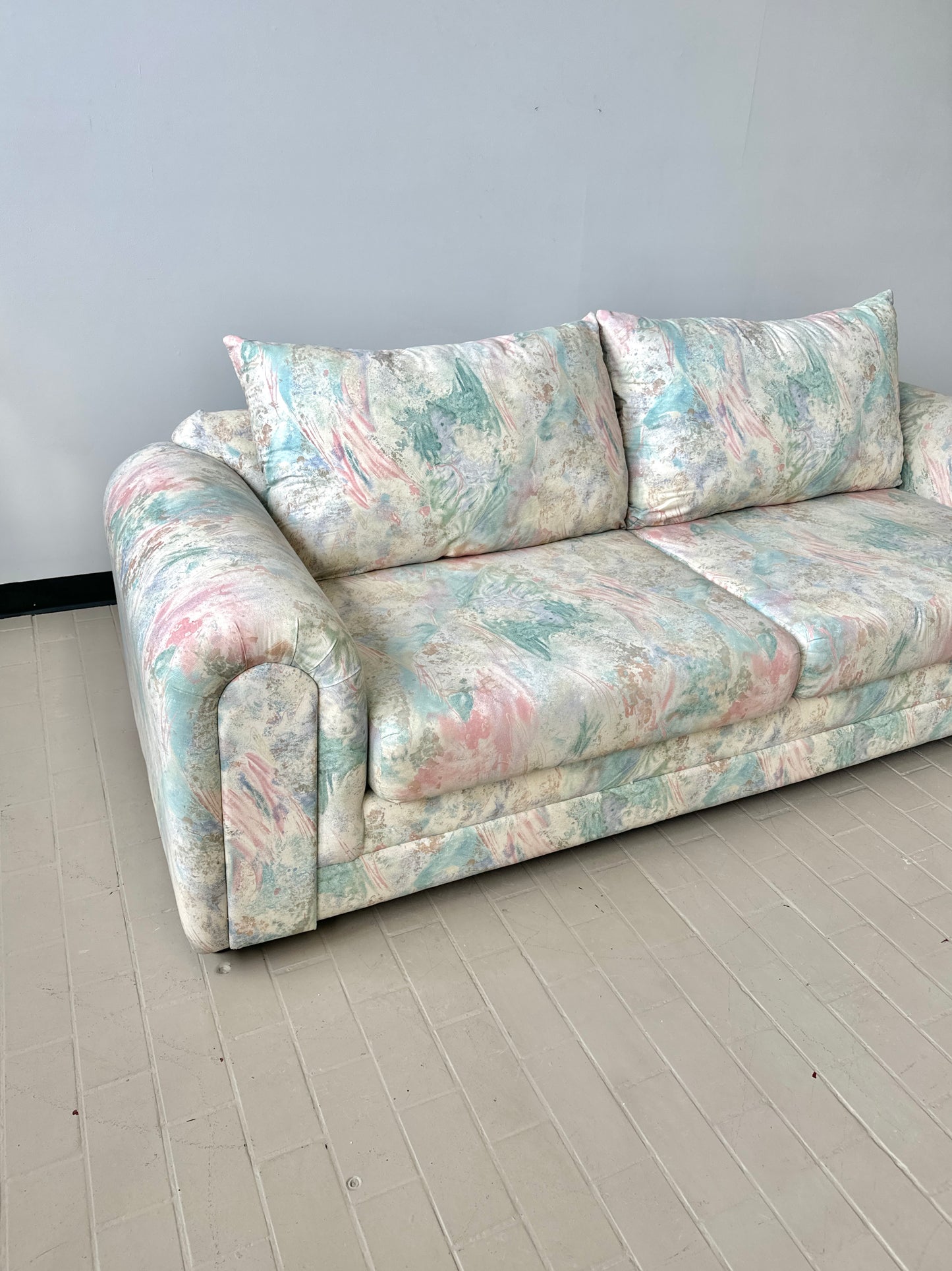 Vintage 1980s Deco Style Abstract Pastel Sofa