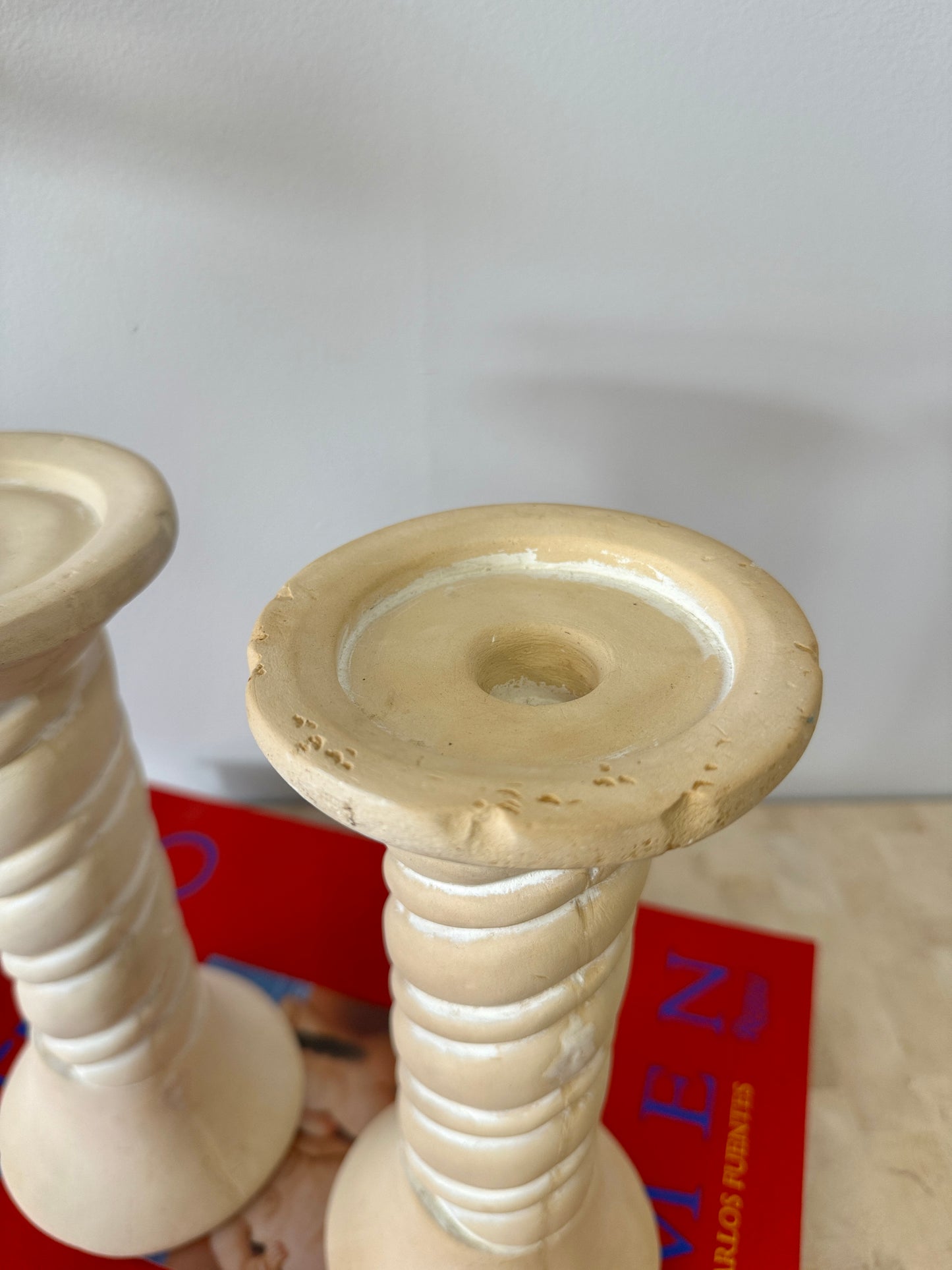 Vintage 1997 Spiral Plaster Candlesticks