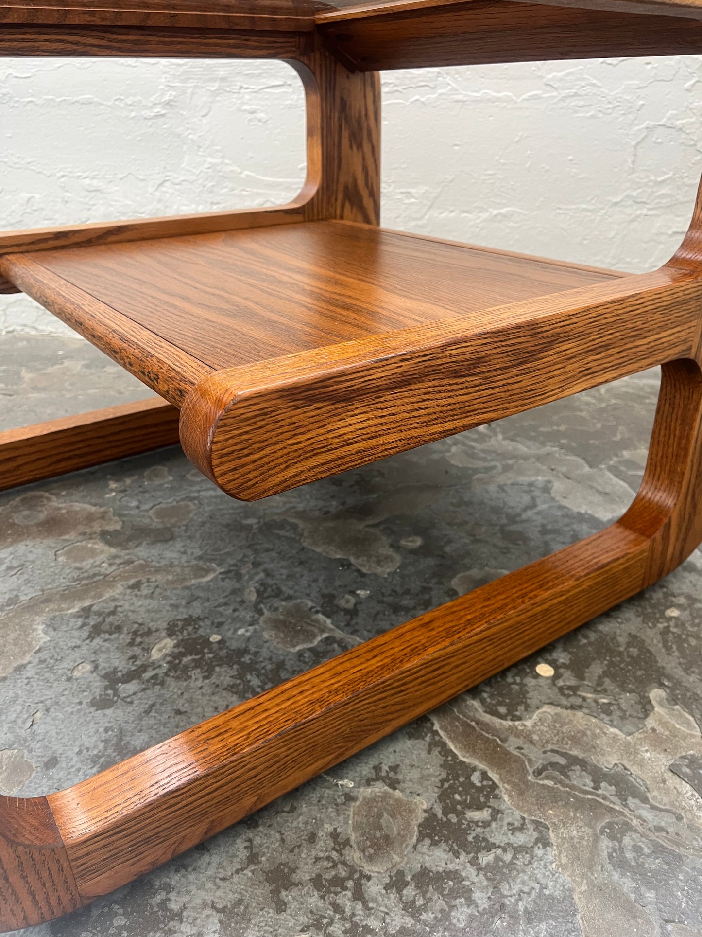 Vintage Postmodern Lou Hodges Style Oak and Smoked Glass End Table