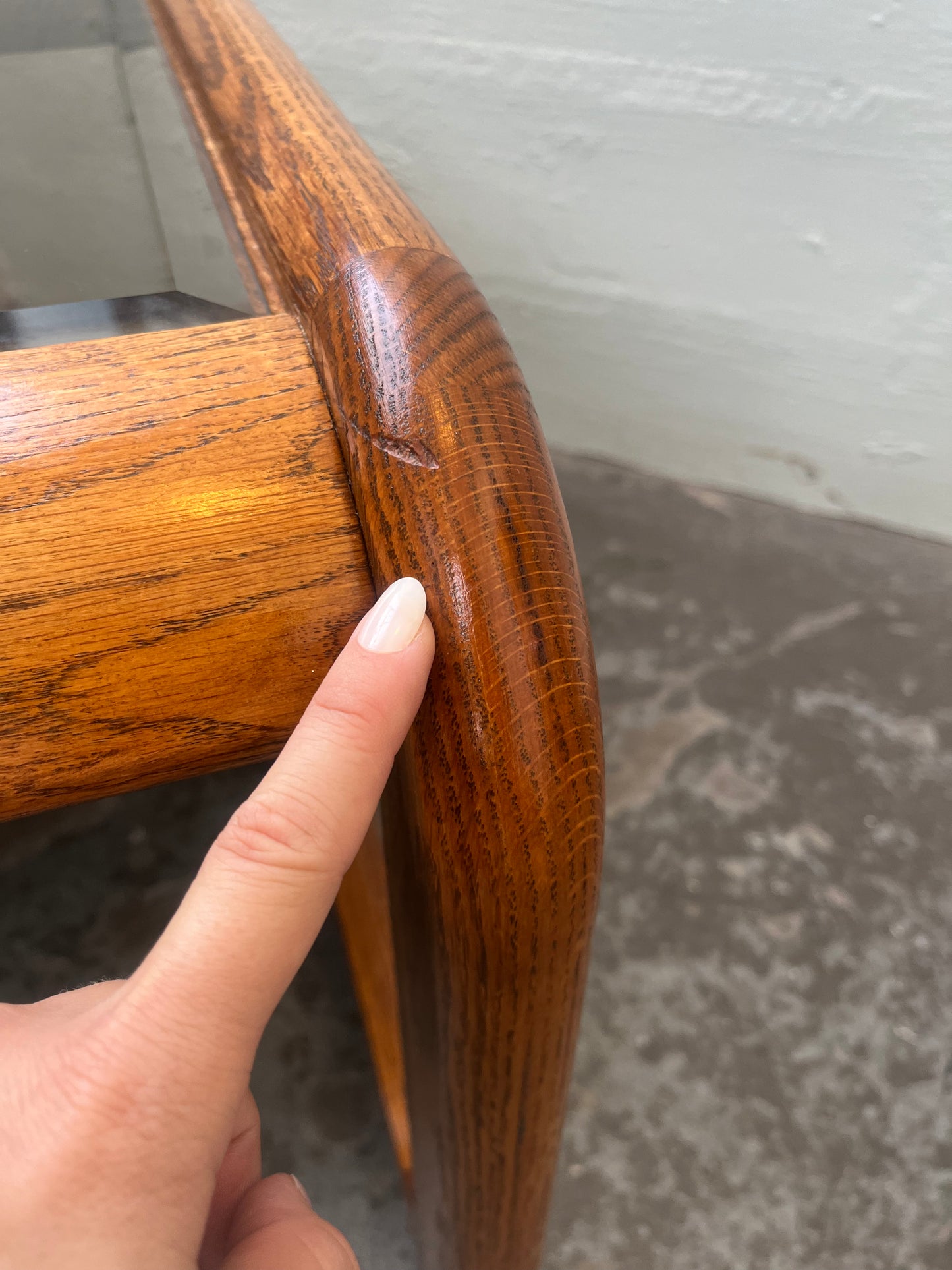 Vintage Postmodern Lou Hodges Style Oak and Smoked Glass End Table