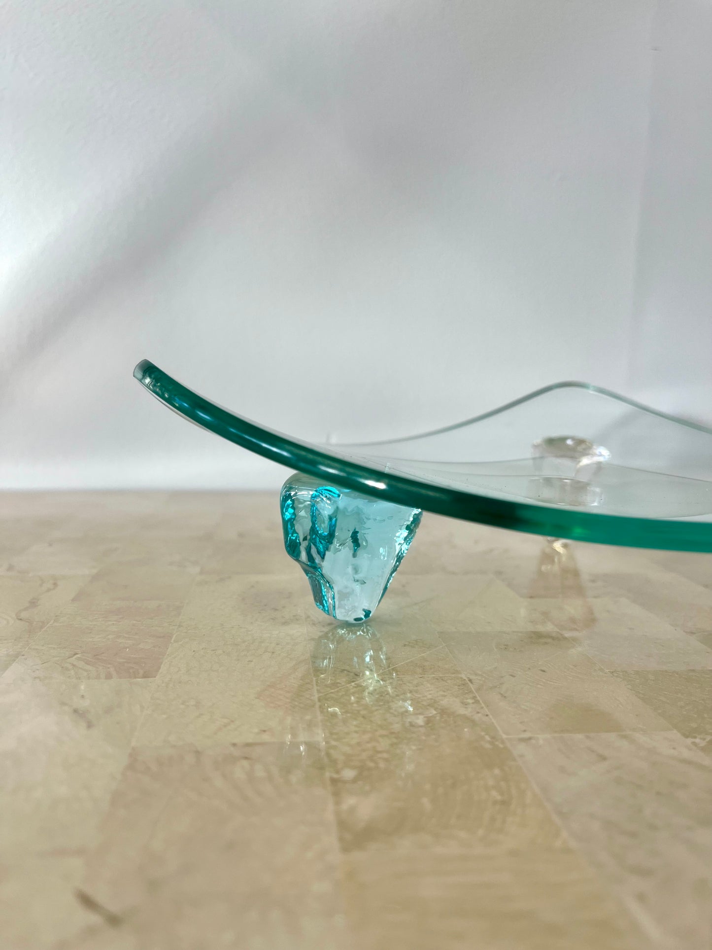 Vintage Triangle Shaped Gem Footed Glass Platters