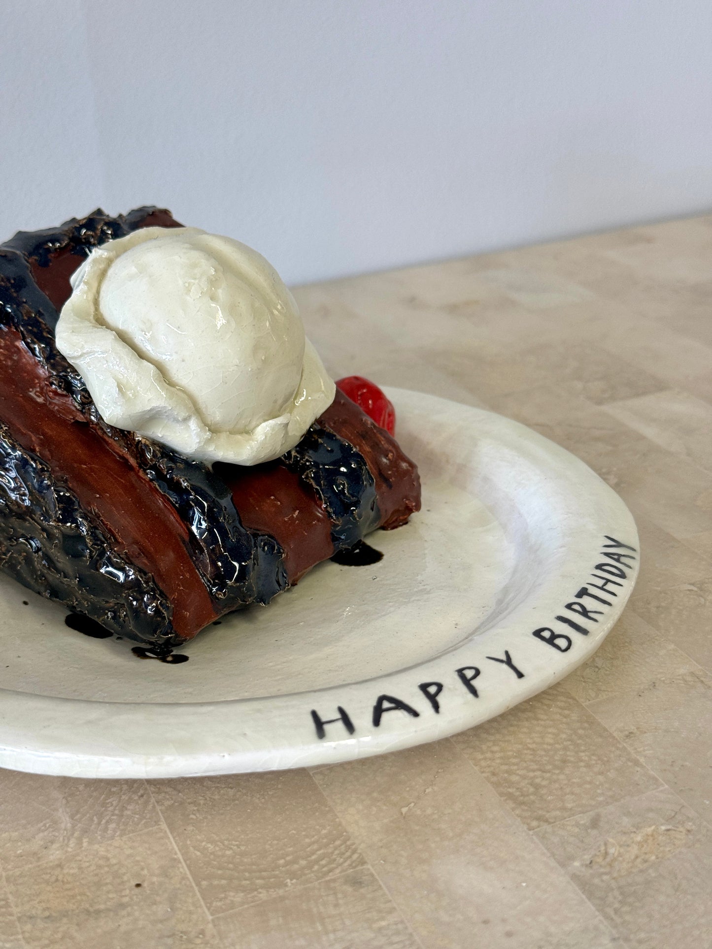 Vintage 1986 Handmade Ceramic Birthday Cake and Ice Cream