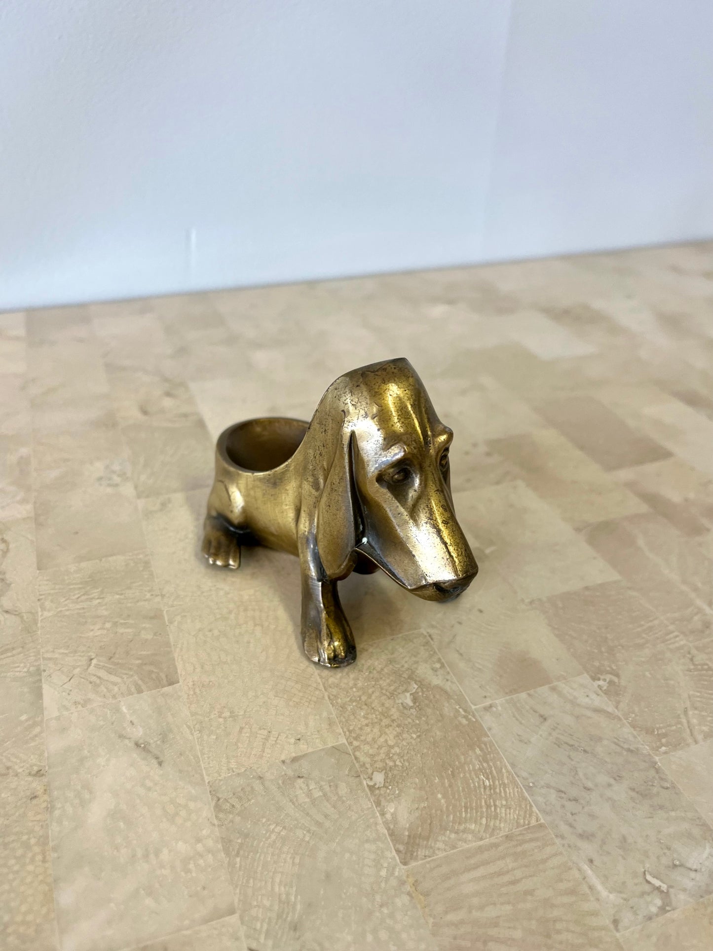 Vintage 1930s Brass Basset Hound Cigar Holder / Trinket Dish