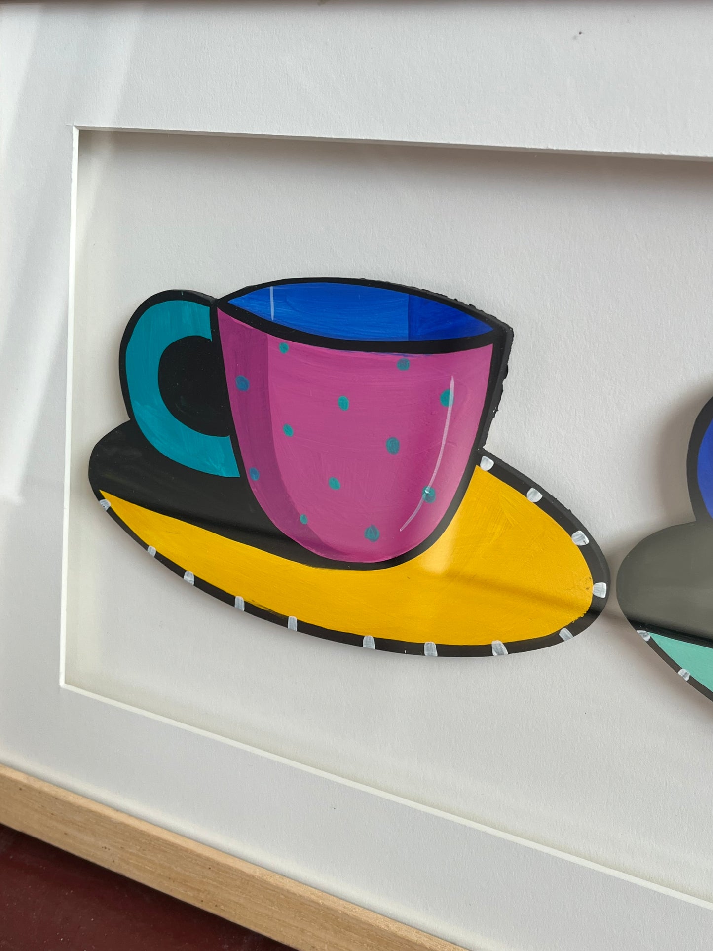 Vintage Signed Painted Shadow Box Tea Cups