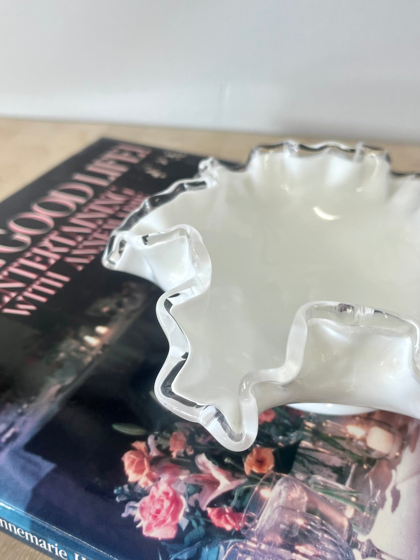 Vintage Fenton Milk Glass Ruffle Trinket Dish