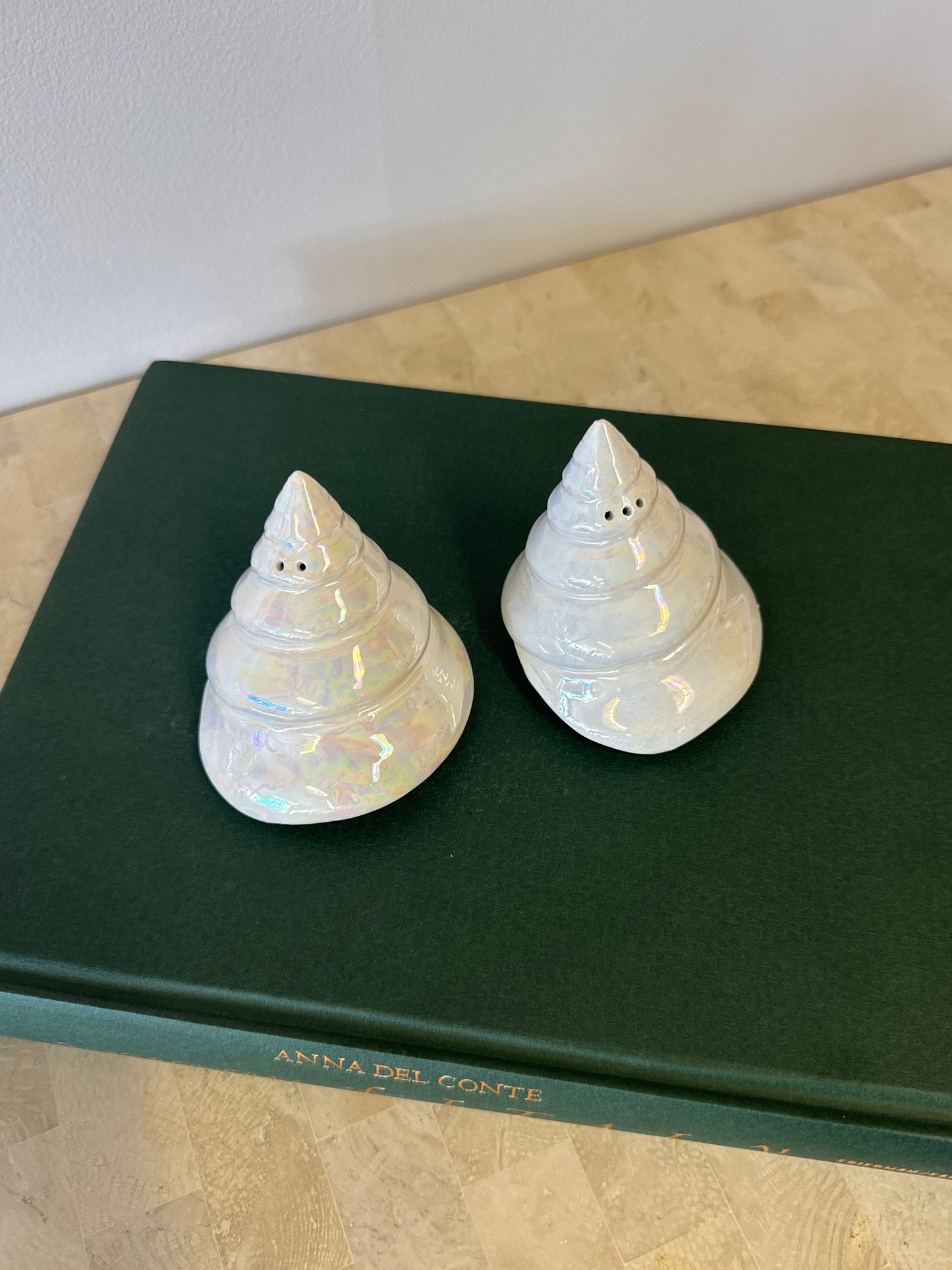 Vintage Ceramic Opalescent Seashell Salt & Pepper Shakers