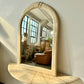 Vintage Maitland Smith Style Tessellated Stone & Brass Demilune Console Table & Mirror