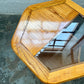 Postmodern Oak Hexagon End Table with Smoked Glass and Teak Top