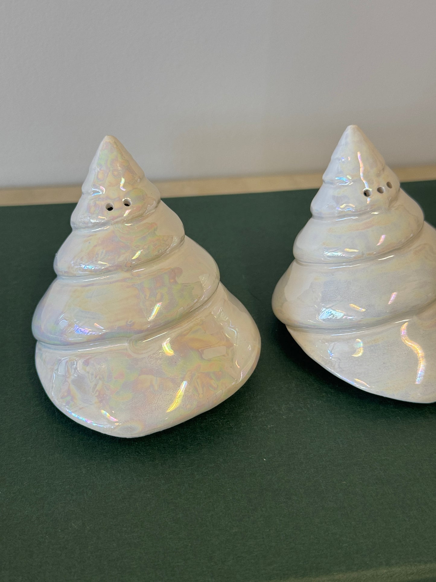 Vintage Ceramic Opalescent Seashell Salt & Pepper Shakers