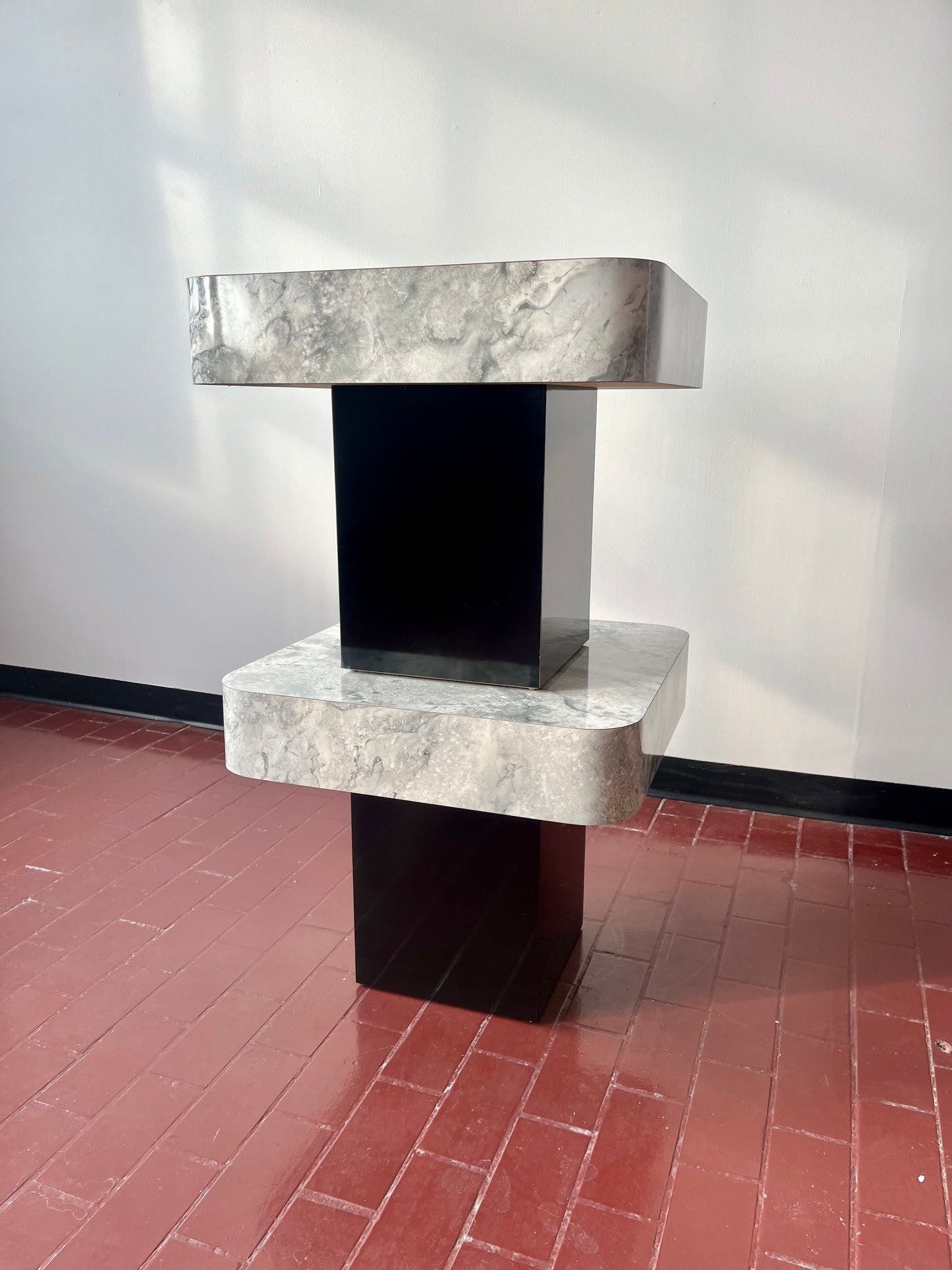 Postmodern Faux Marble Laminate End Tables