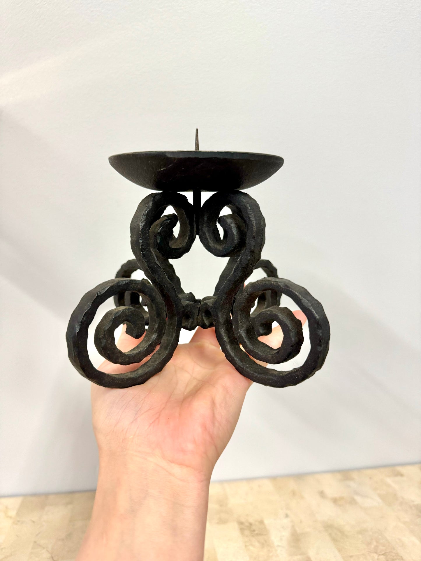 Vintage Rustic Wrought Iron Pillar Candle Holder