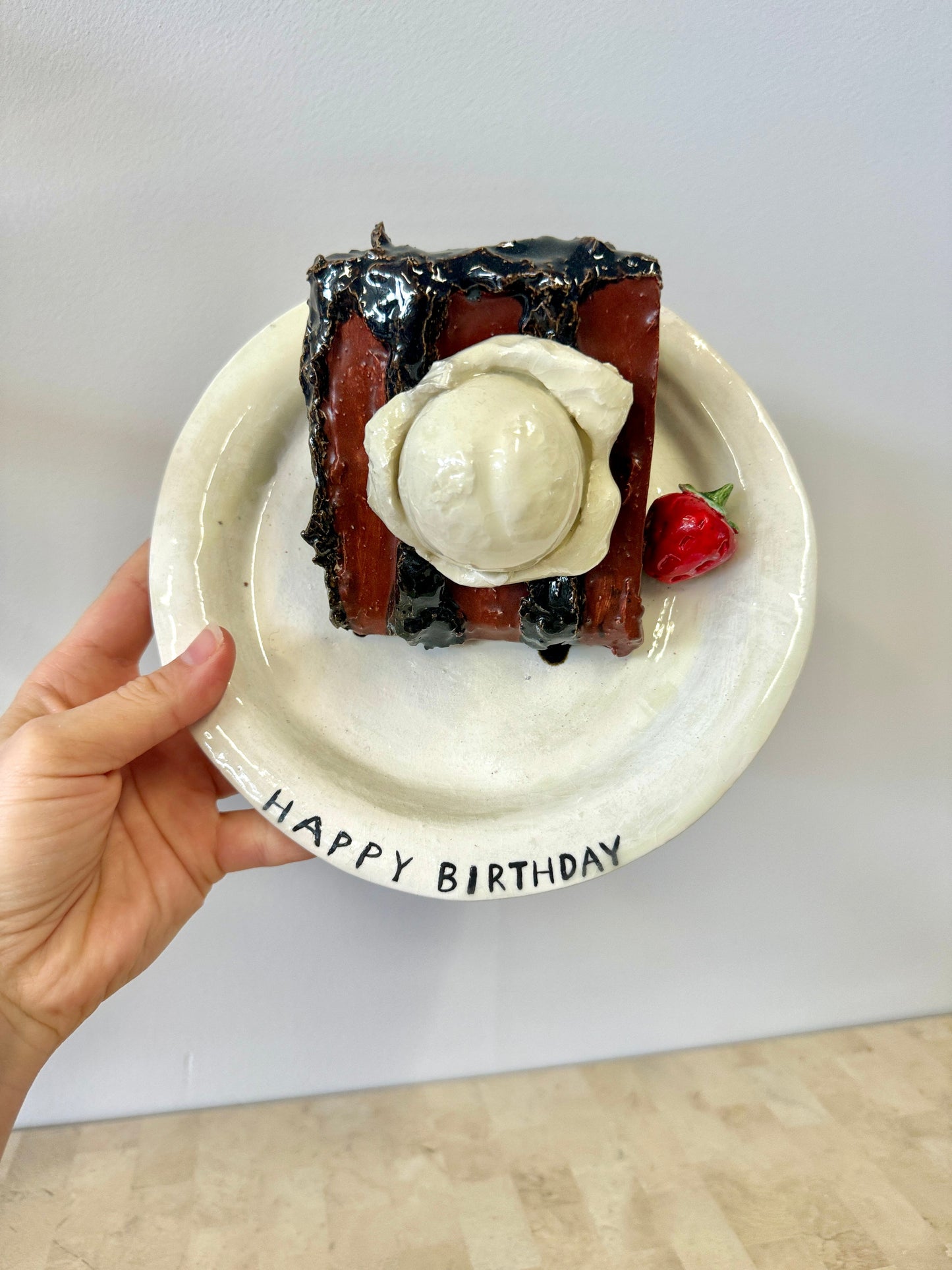 Vintage 1986 Handmade Ceramic Birthday Cake and Ice Cream