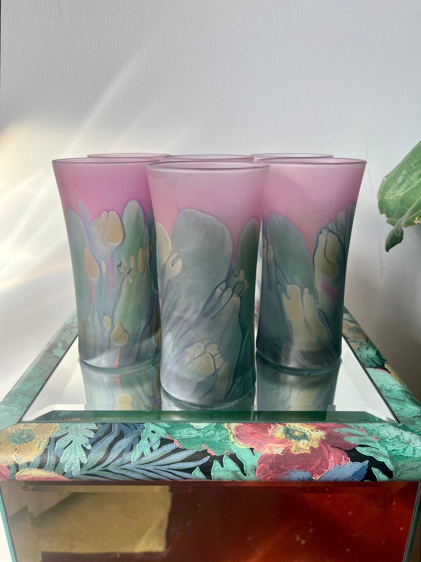 Vintage Rueven Art Nouveau Satin Glass Tumblers - S/6