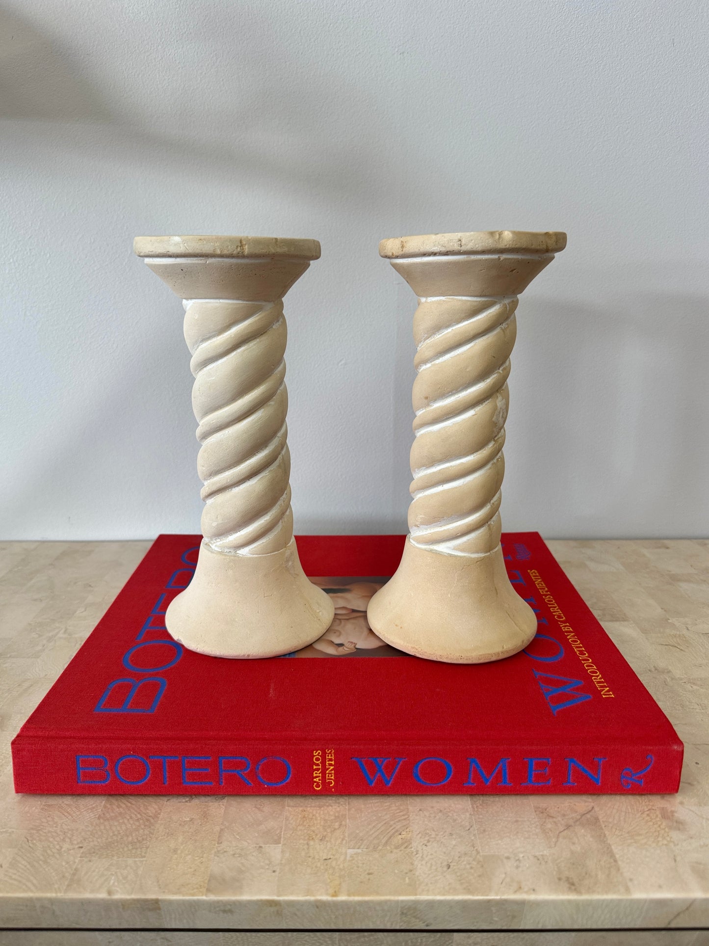 Vintage 1997 Spiral Plaster Candlesticks