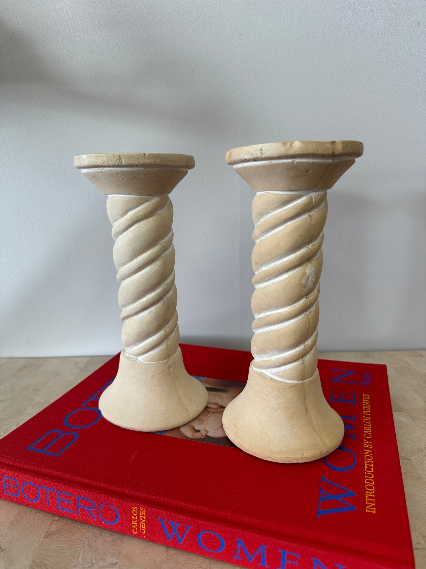 Vintage 1997 Spiral Plaster Candlesticks