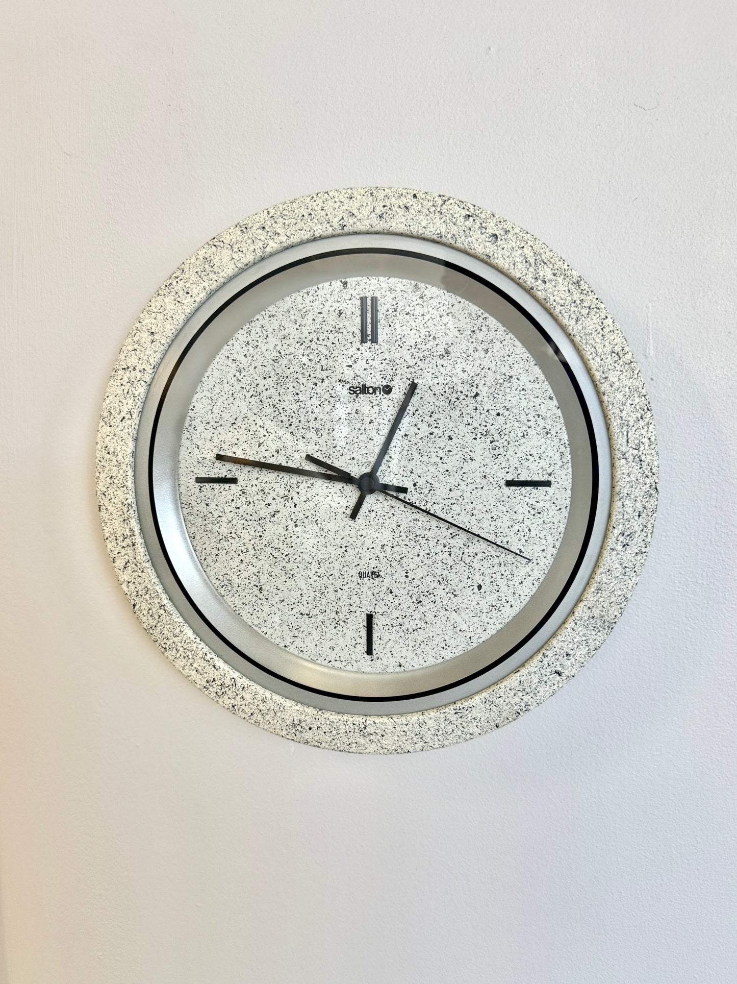 Vintage Postmodern Memphis Style Faux Granite Wall Clock
