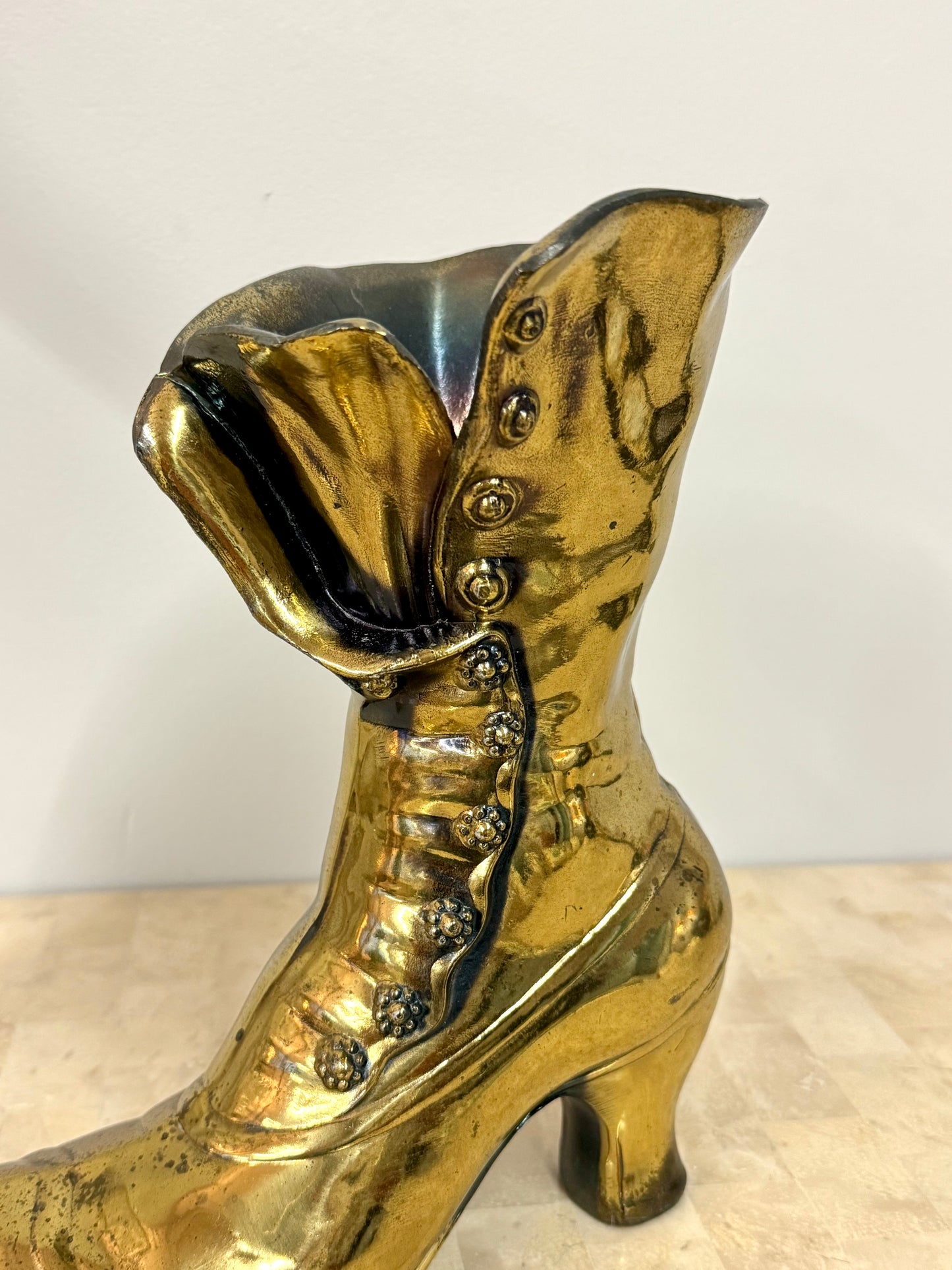 Vintage Brass Boot Vase
